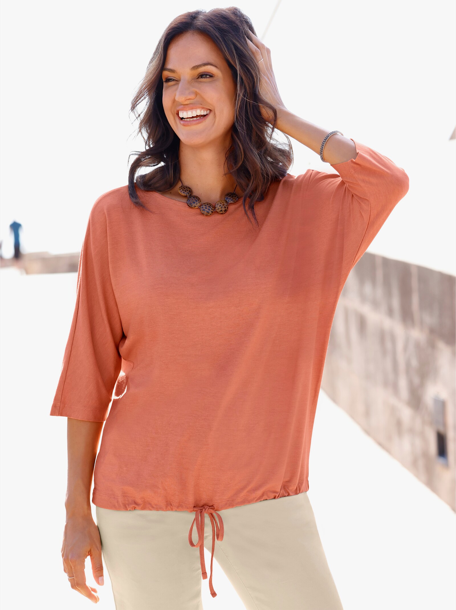 Fledermausshirt aus Viskose-Stretch-Qualität - papaya