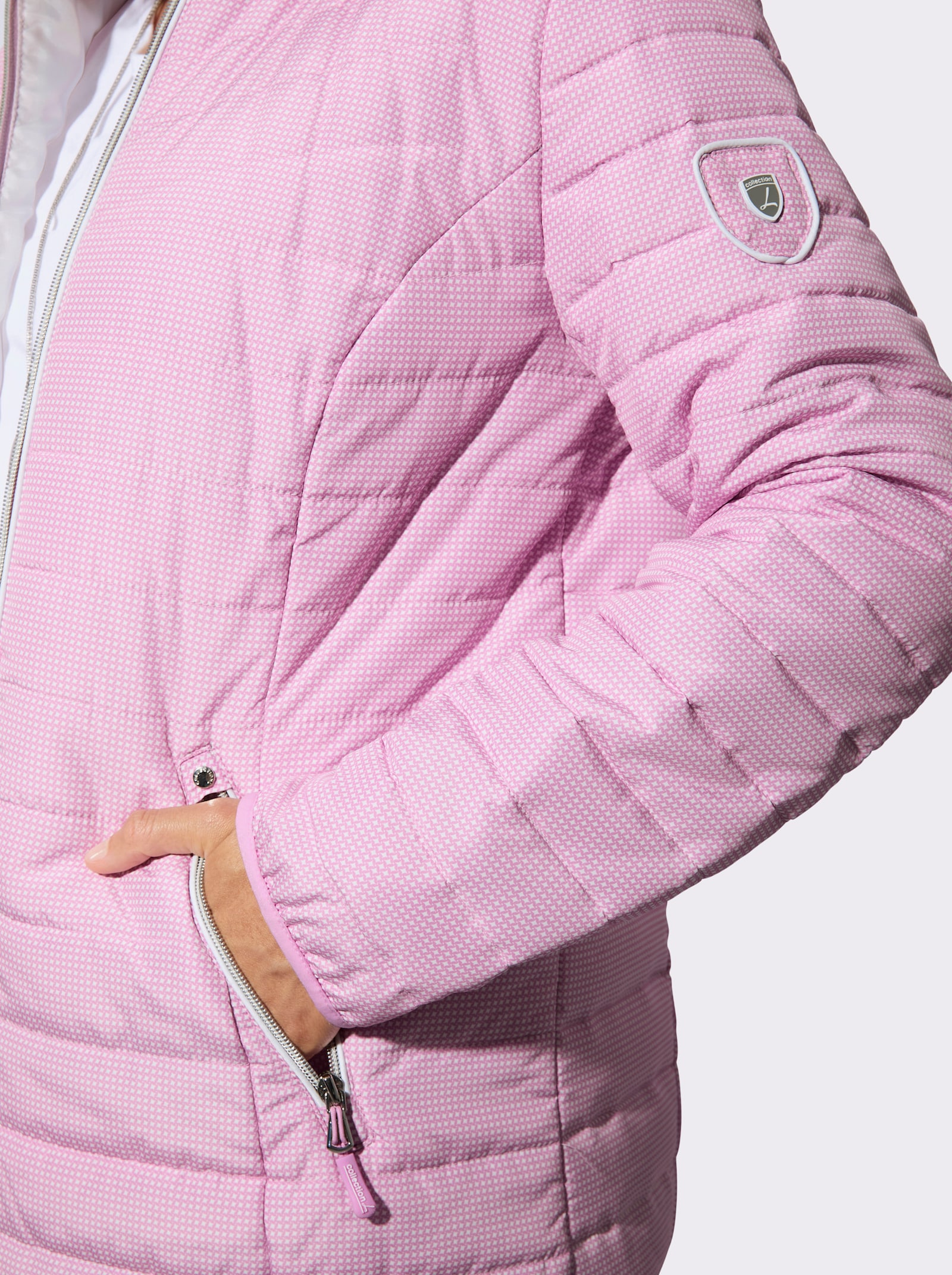 Gewatteerde jas met afneembare capuchon - orchidee-wit-bedrukt