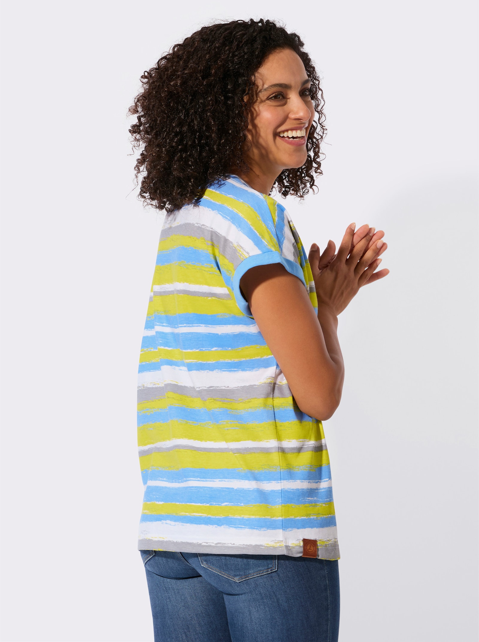 Ringelshirt aus Bio-Baumwolle - limone-himmelblau-geringelt