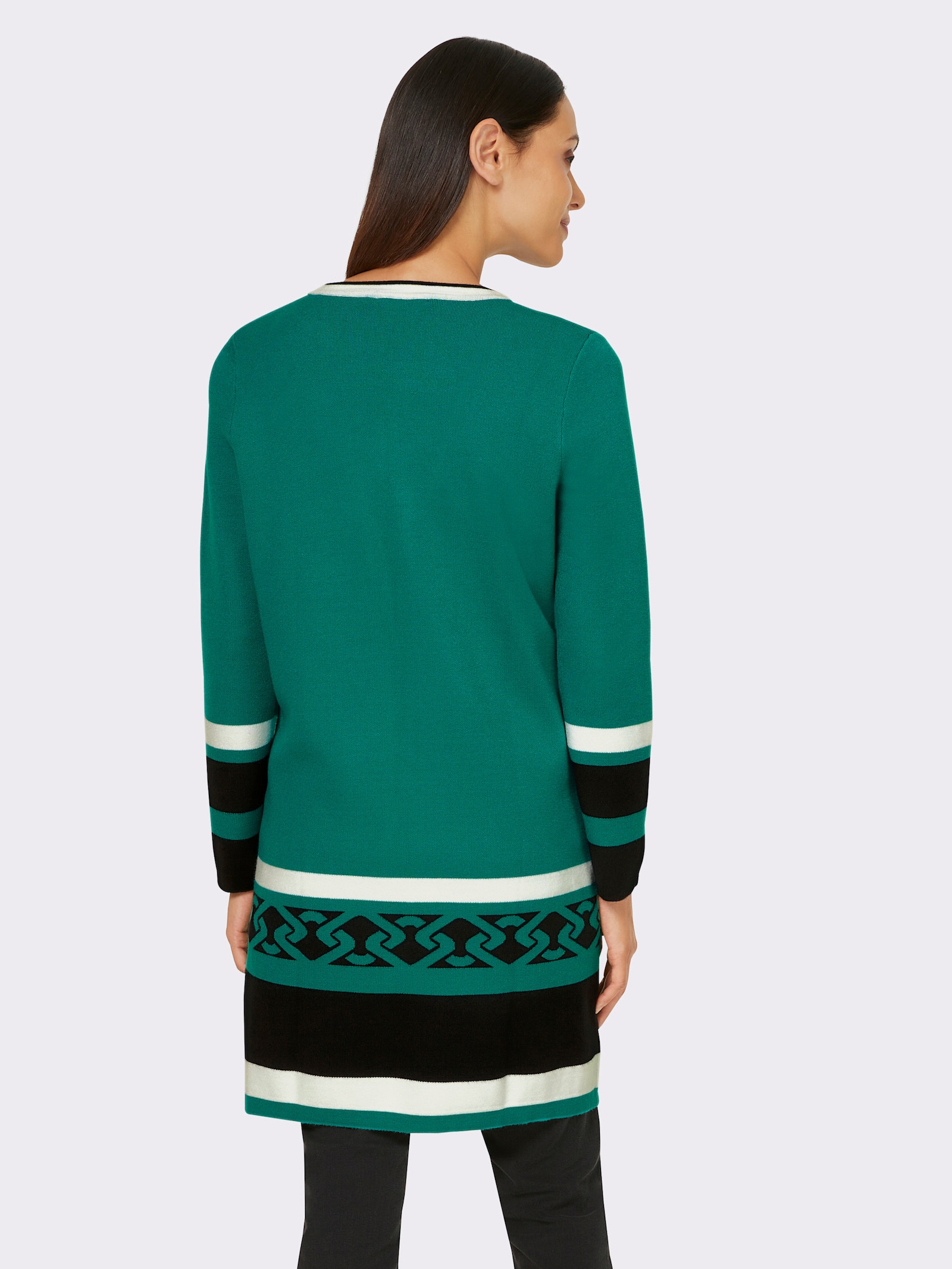 heine Strickjacke mit Kontraststreifen - schwarz-smaragd-gemustert