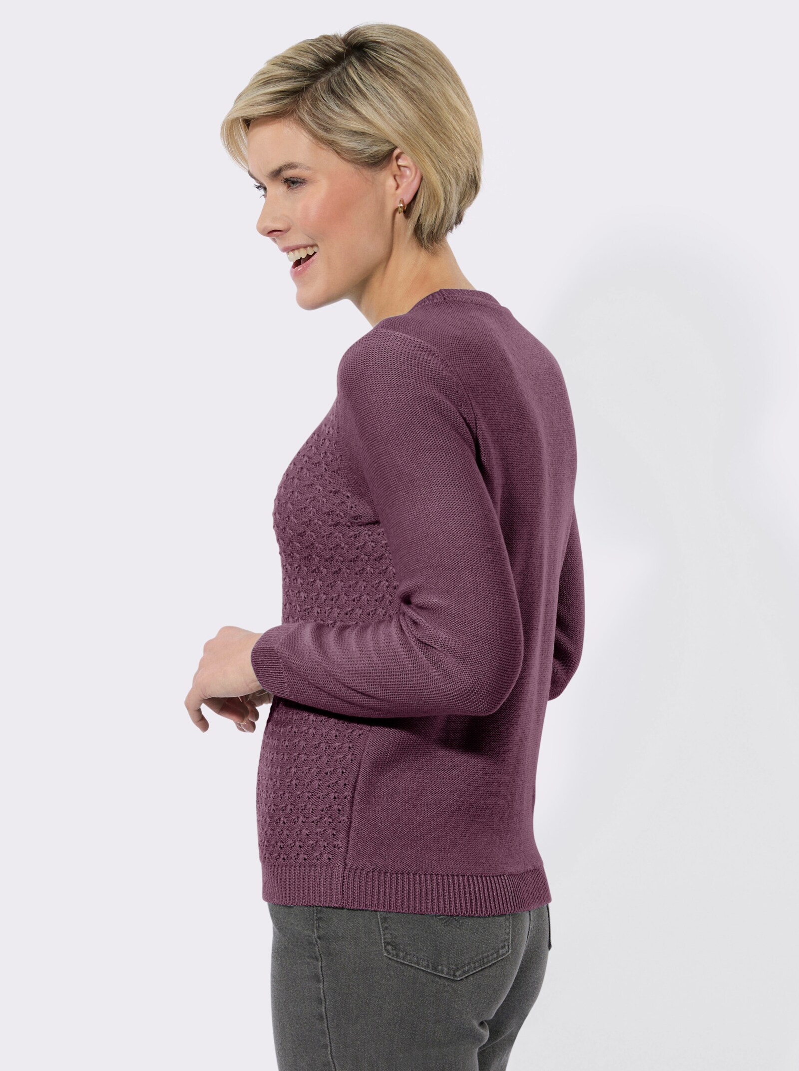 Rundhalspullover mit Strickmuster - violett
