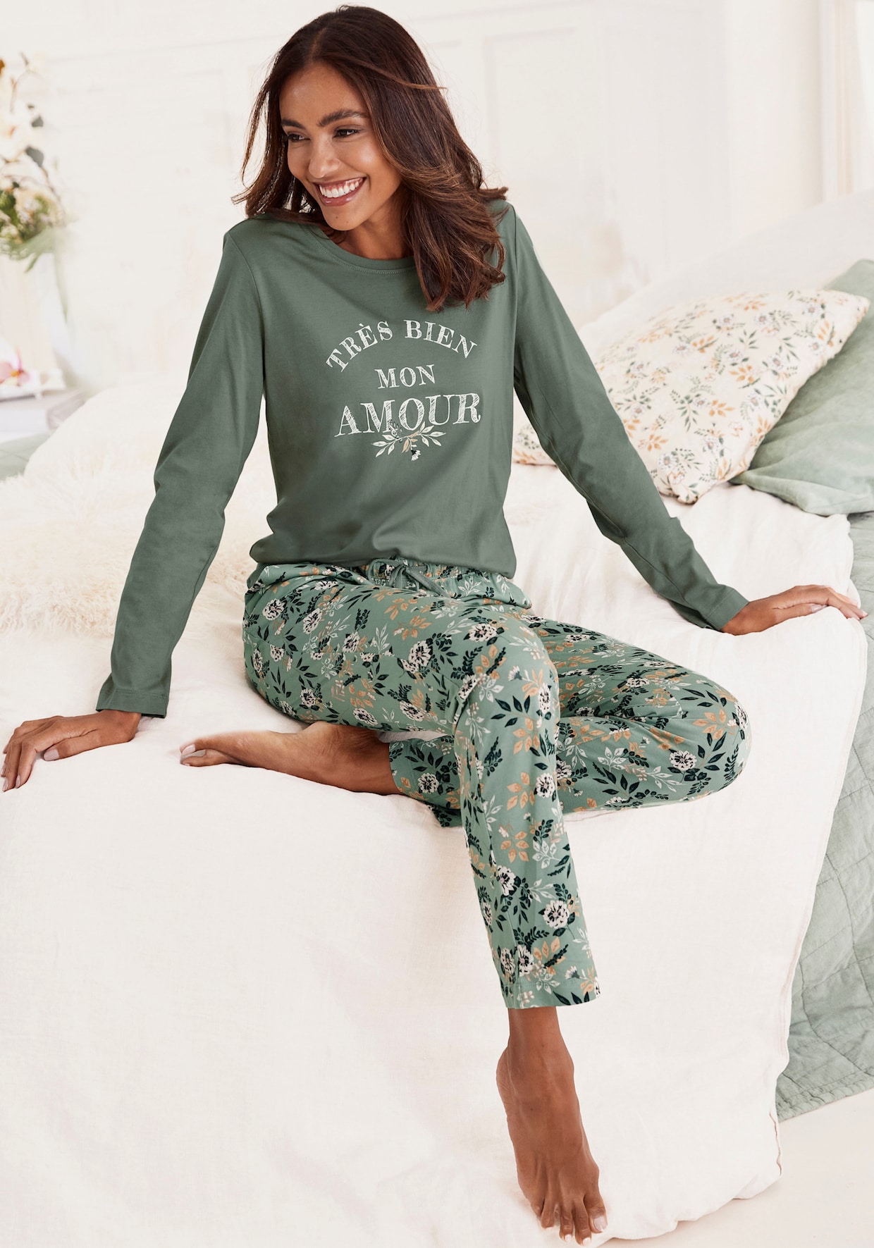 Vivance Dreams Pyjama - groen gebloemd