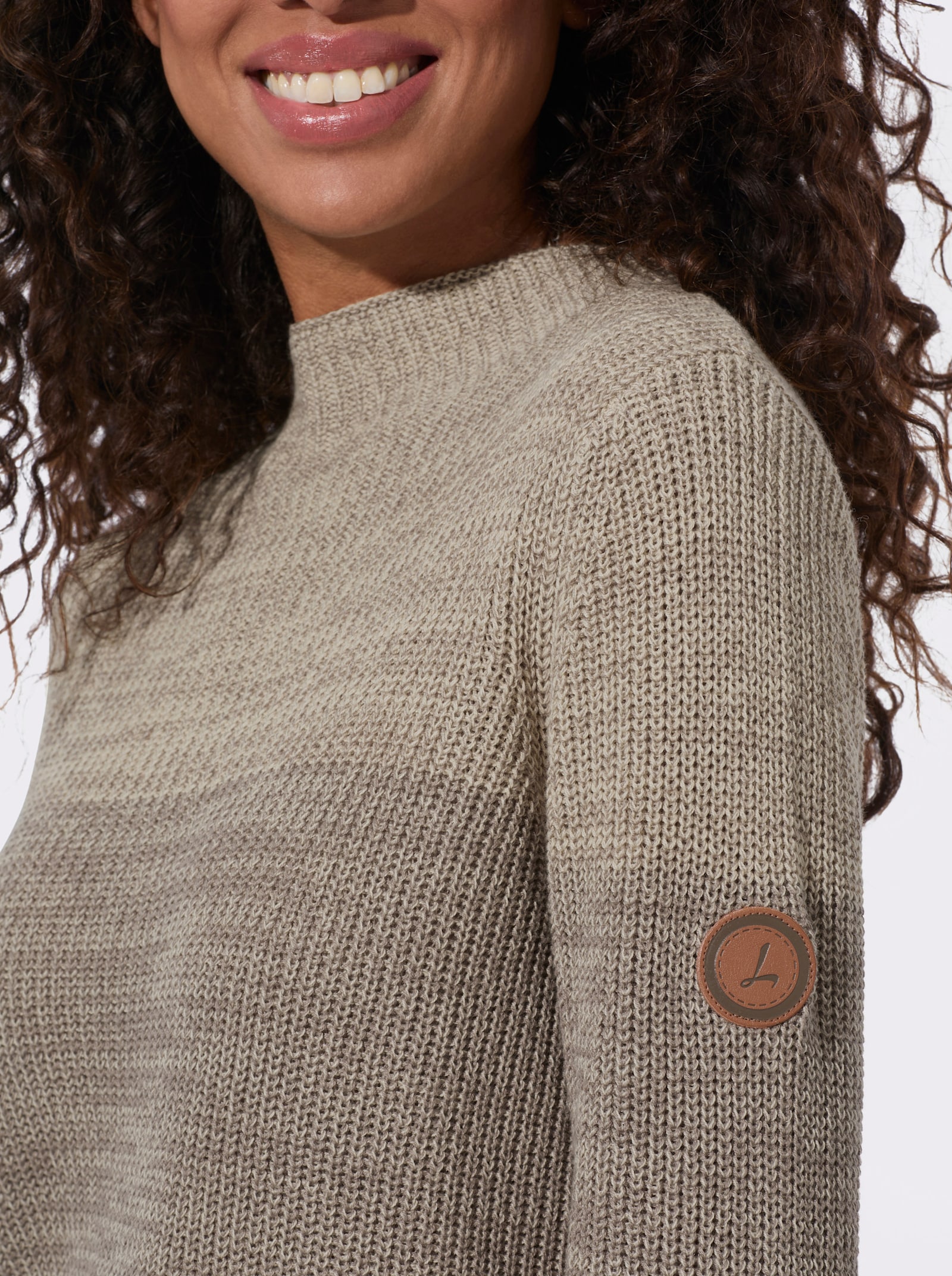 Stehkragenpullover mit Colourblocking - sand-taupe-geringelt
