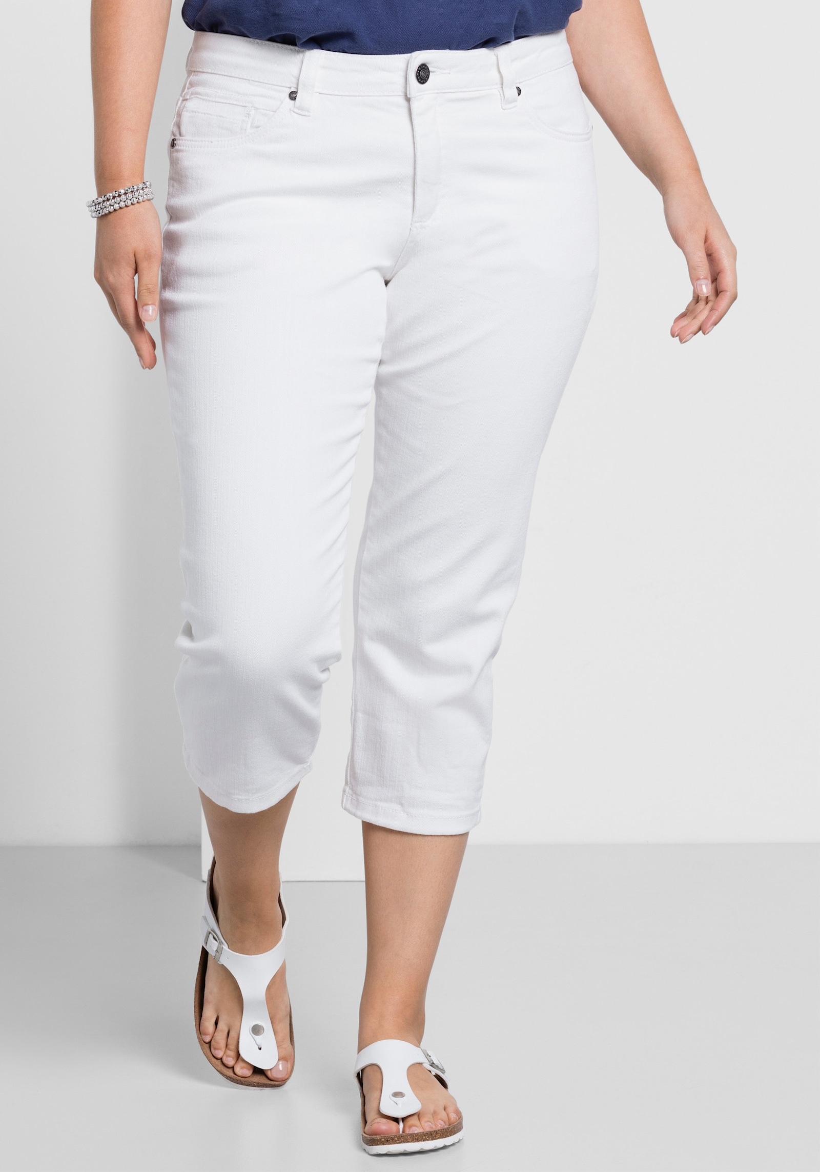 sheego Caprijeans mit Krempelfunktion - white denim