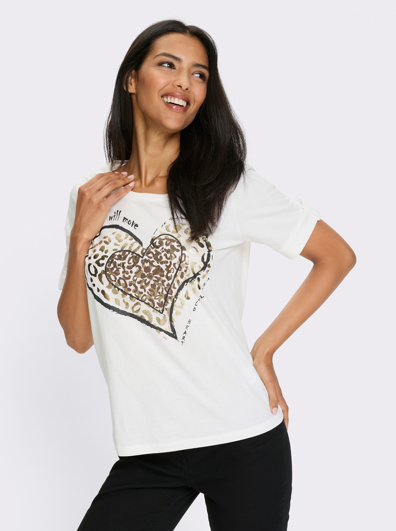 Shirt met korte mouwen en luipaardprint - ecru/goudkleur