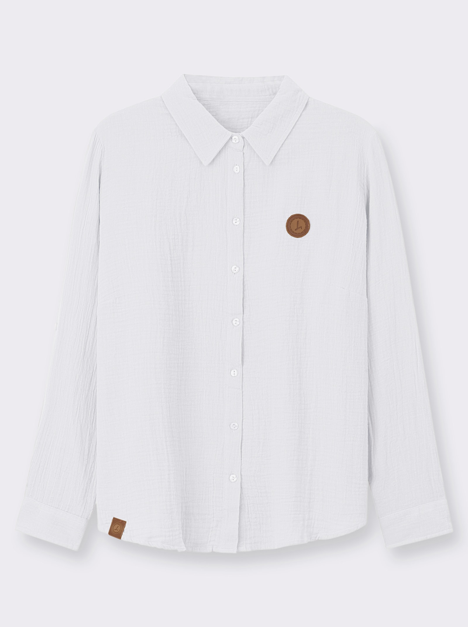 Baumwollbluse mit krempelbaren Ärmeln - weiß