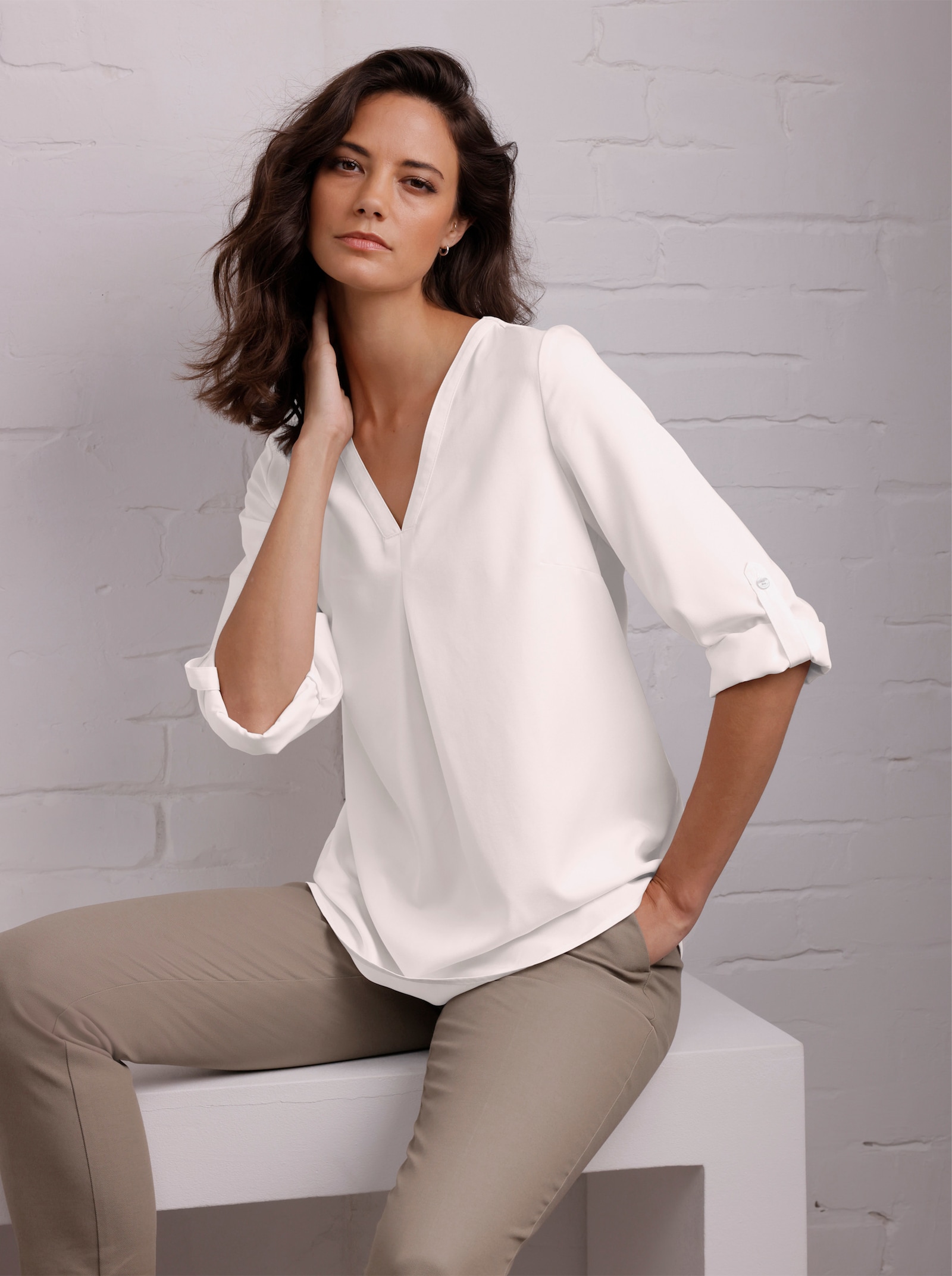 CREATION L PREMIUM Longbluse mit seidig-mattem Glanz - weiß