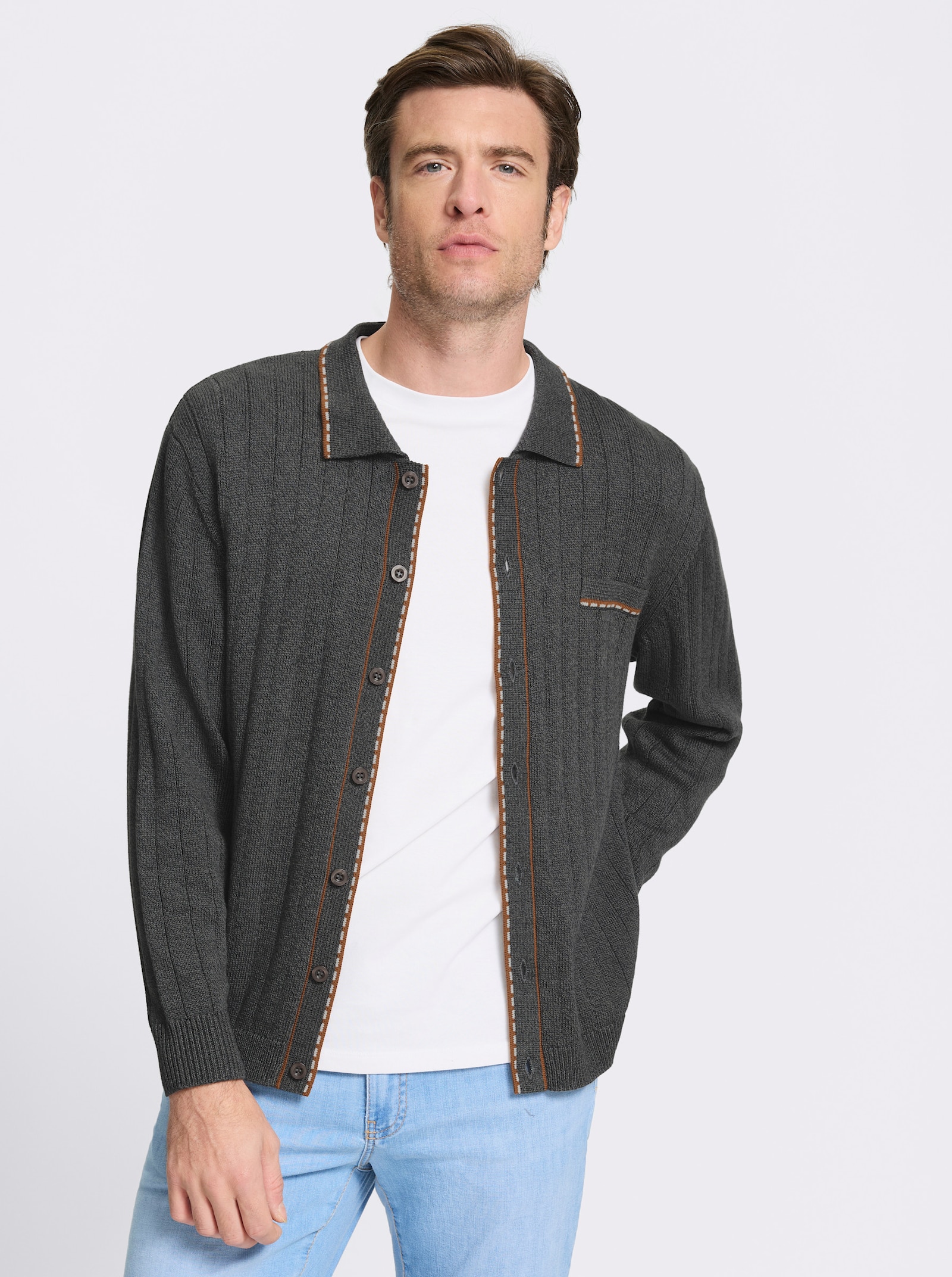 Marco Donati Strickjacke mit Ripp-Muster, 50% Baumwolle - anthrazit-meliert