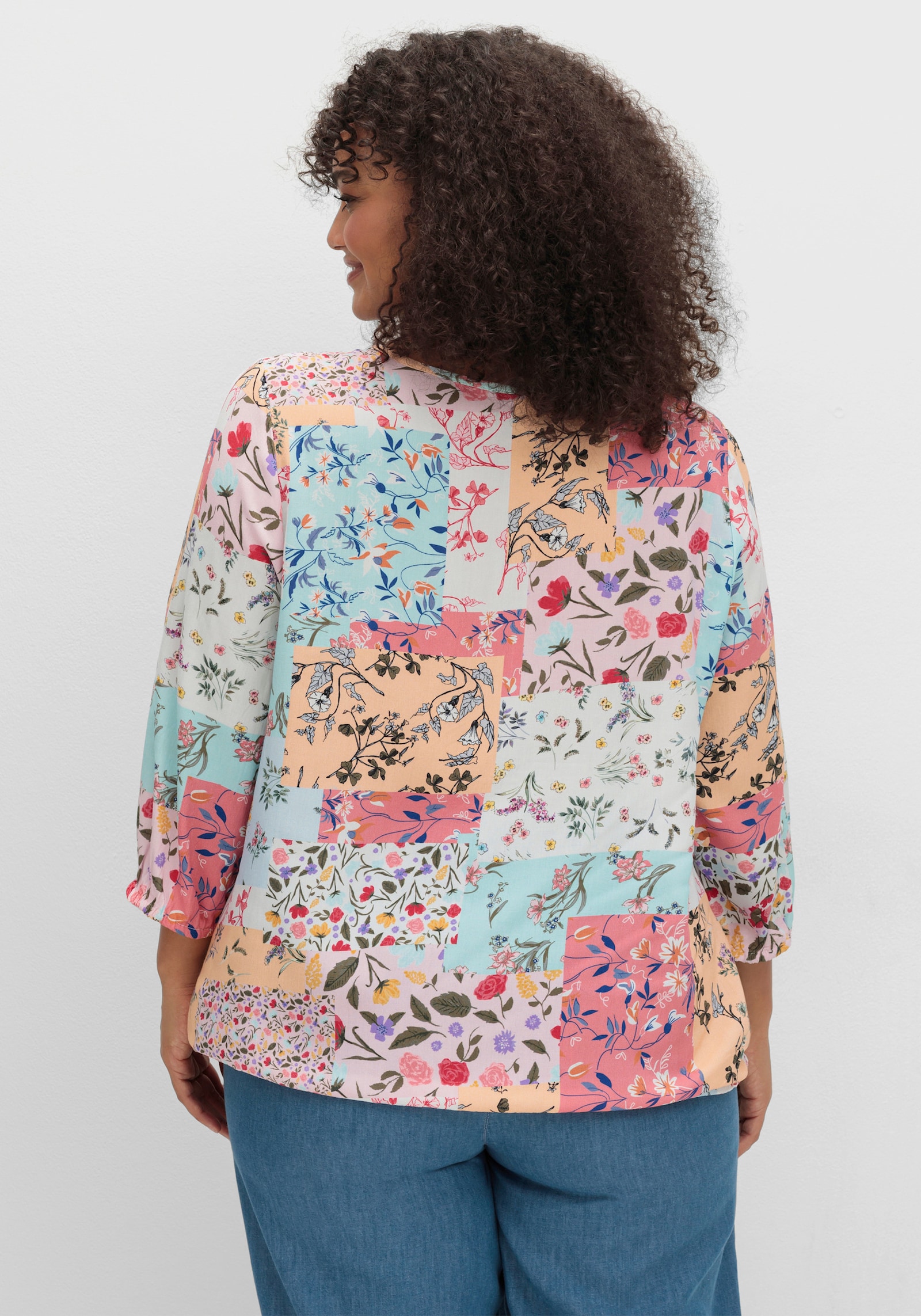 Schlupfbluse im floralen Muster - mint-rosé-bedruckt