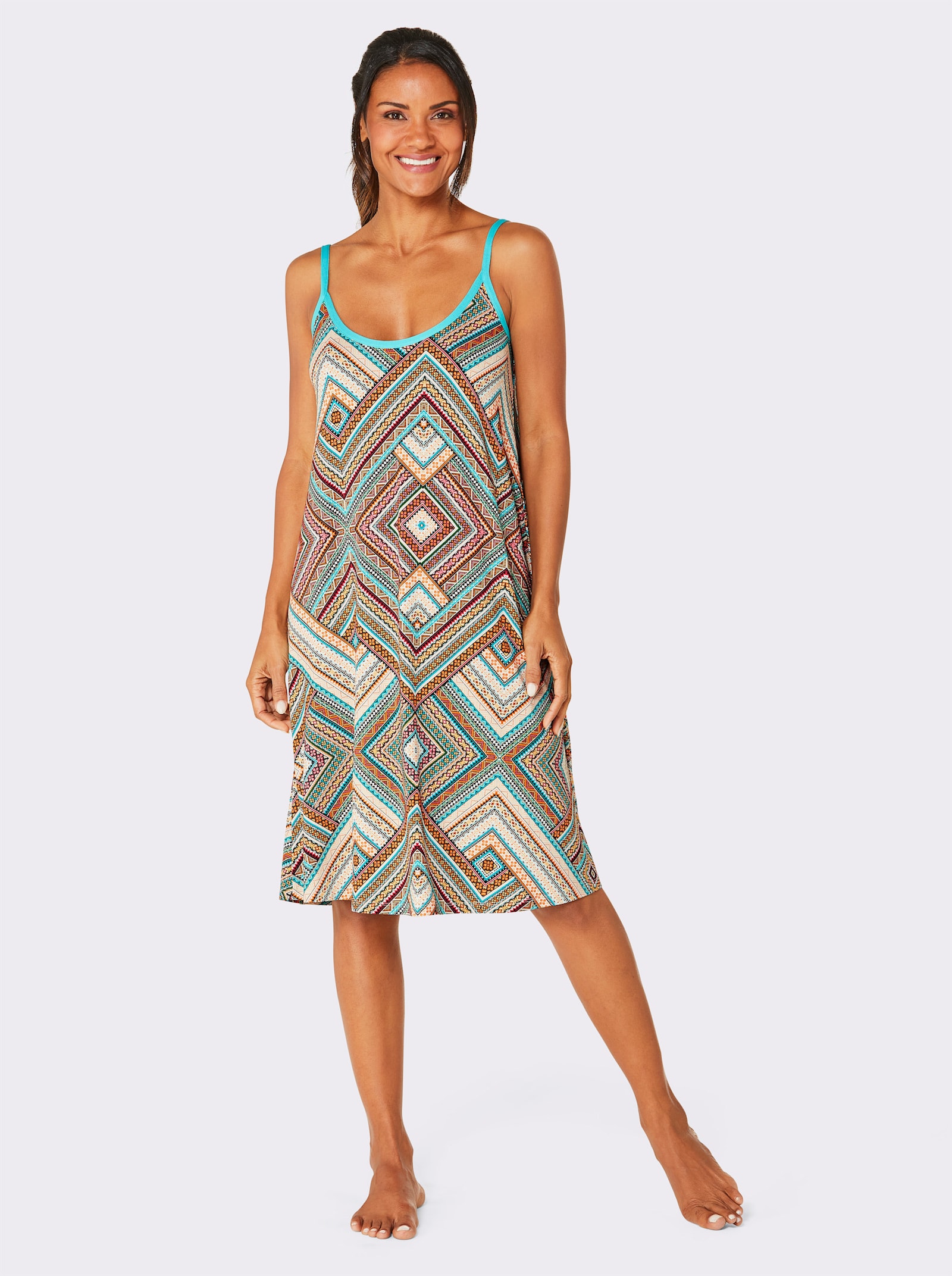 feel good Sommerkleid - türkis-gelb-bedruckt