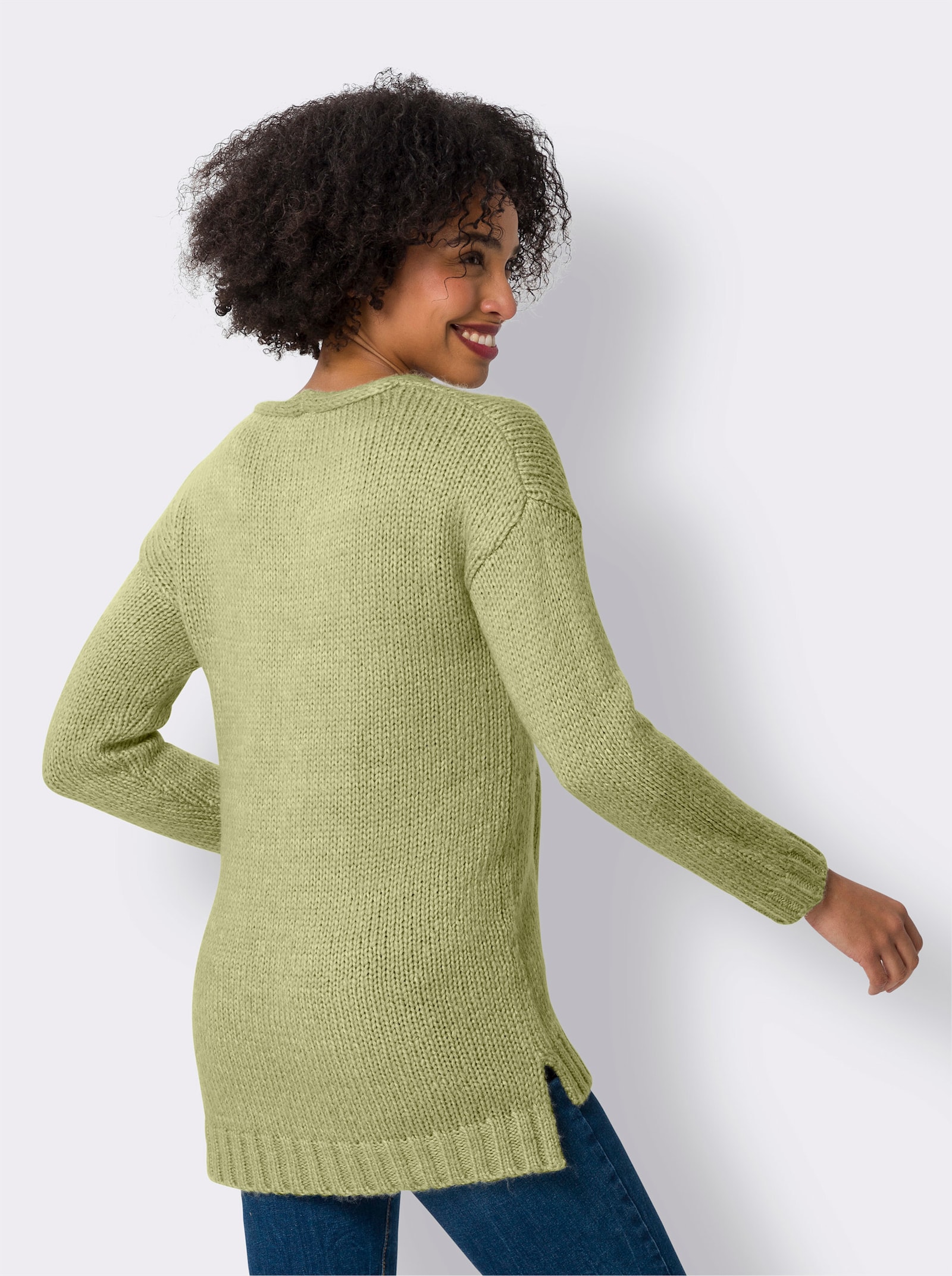 heine V-Ausschnitt-Pullover mit Seitenschlitzen - lindgrün-meliert