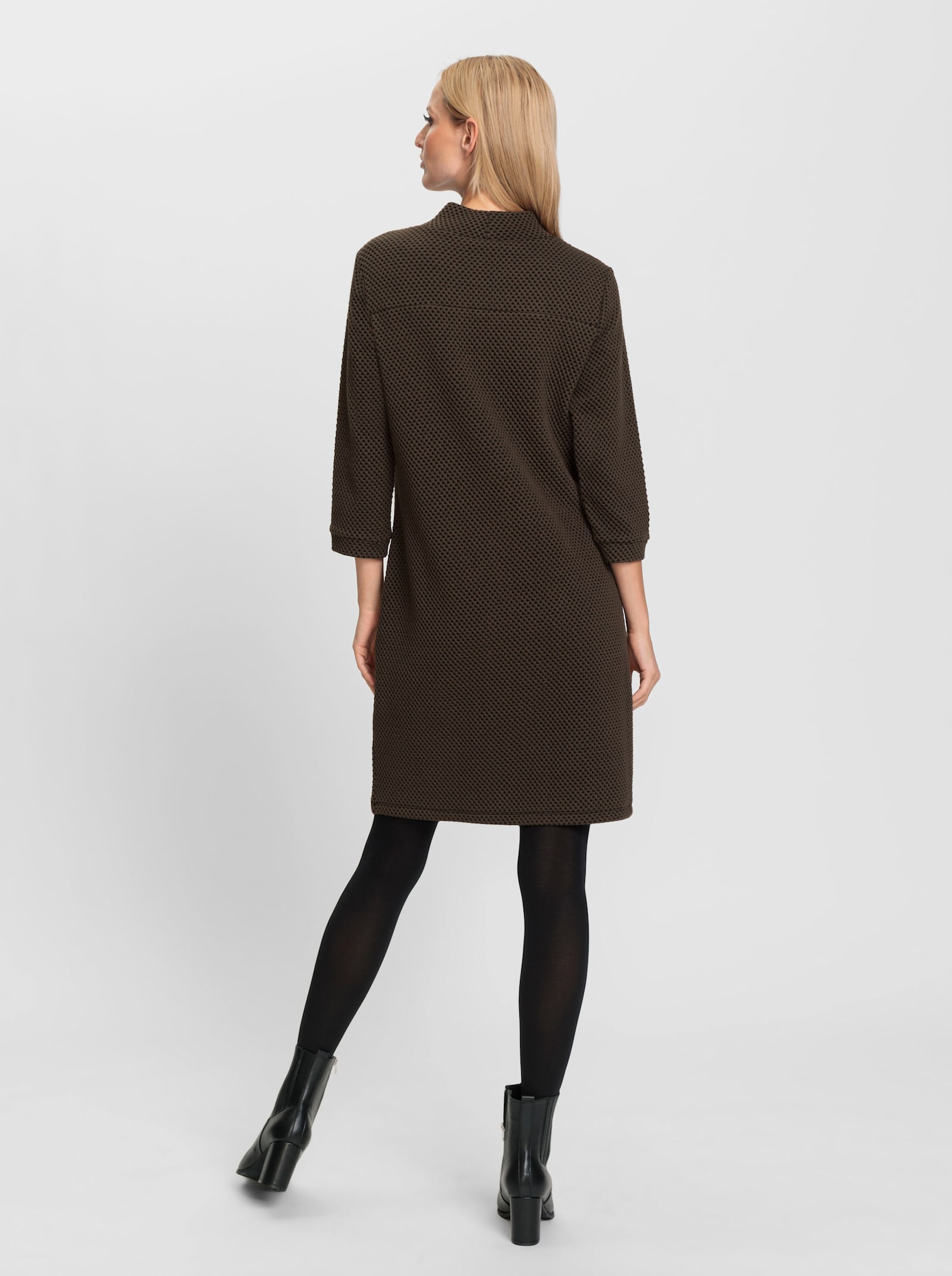 heine Robe en jersey avec structure gaufrée - taupe foncé-noir à motifs