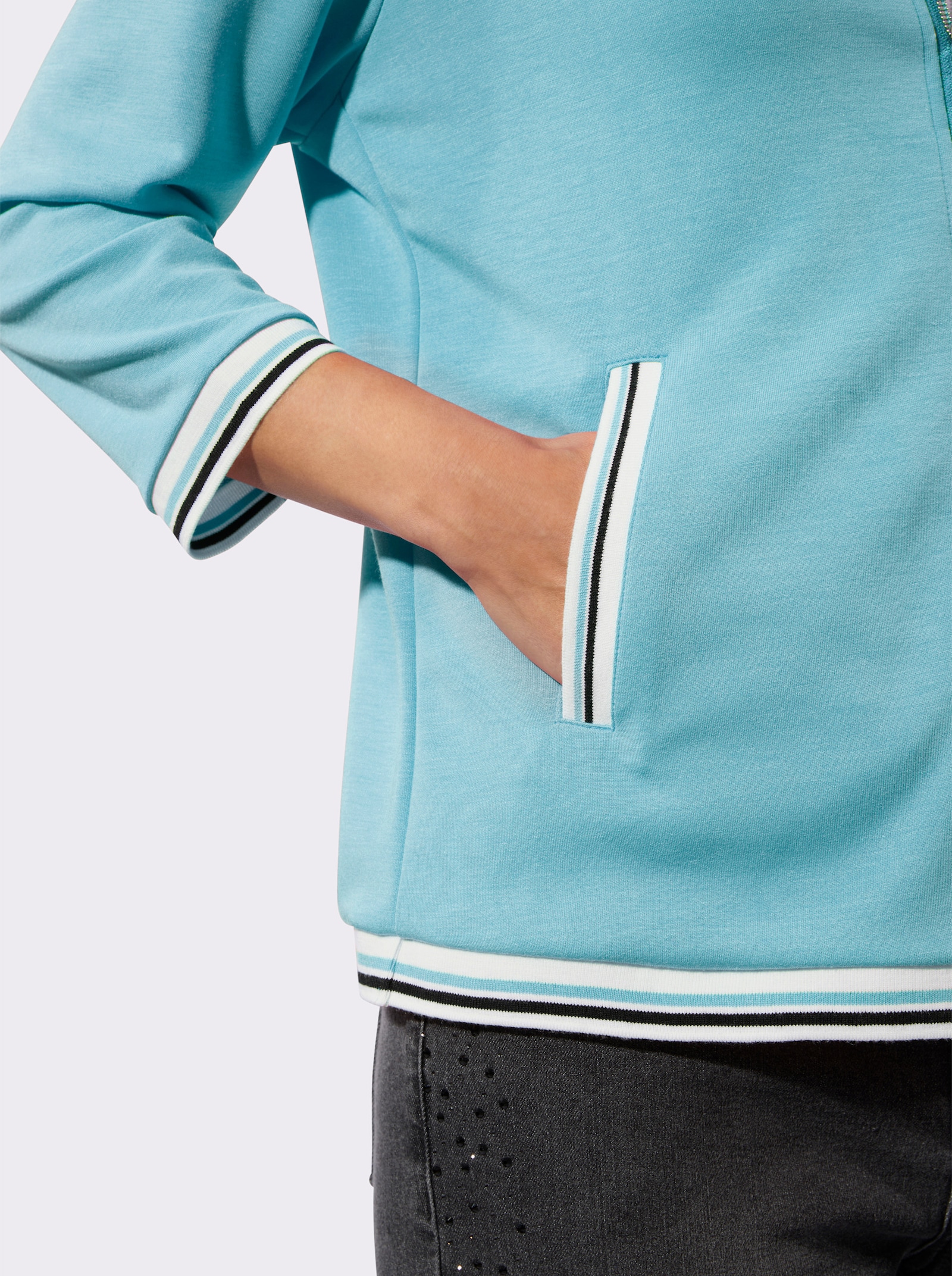 Sweatjacke mit gestreiften Bündchen - aquamarin