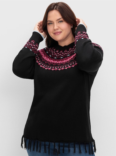 sheego Norwegerpullover - schwarz-gemustert