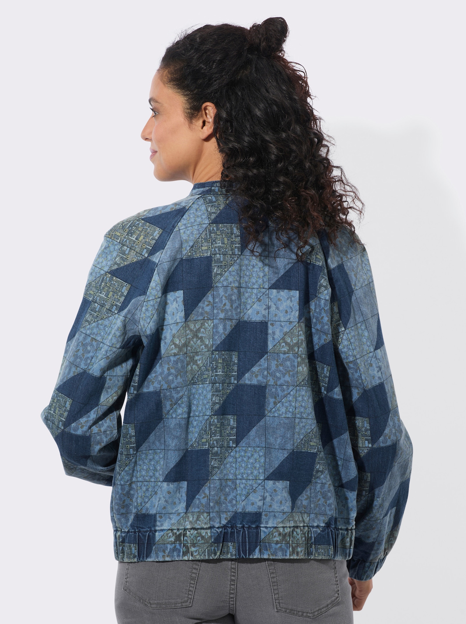 Jeansjacke in Patchwork-Optik - jeansblau-gemustert