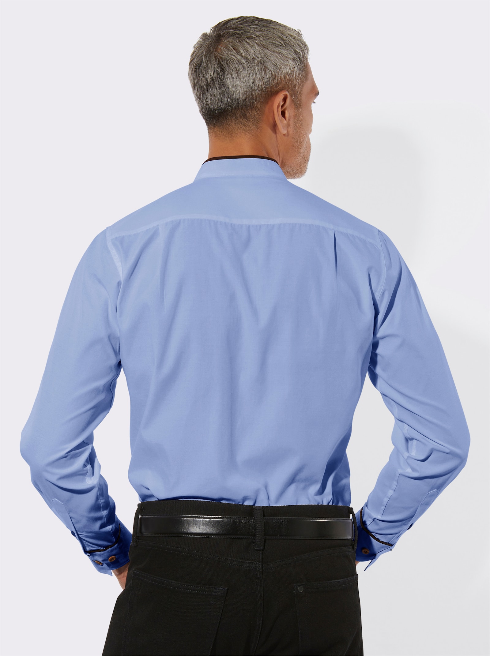 Långärmad skjorta med kontrastpasspoaler - blå