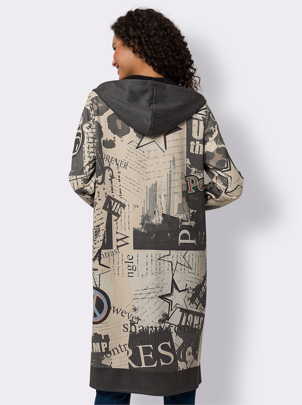 heine Shirtjasje - zand/zwart bedrukt