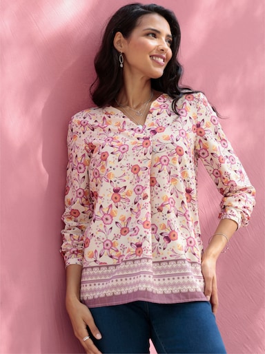 Tunika mit Blüten- und Bordürenprint - elfenbein-burgund-bedruckt