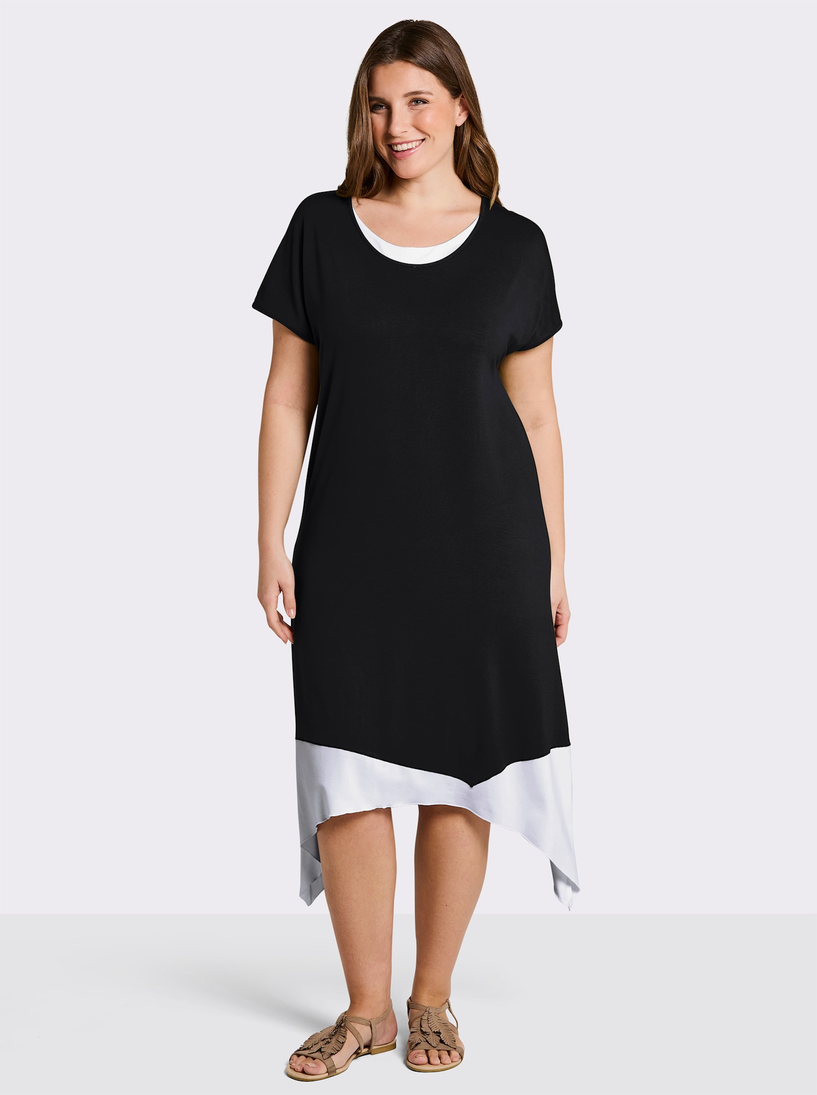 sheego A-Linien-Kleid in 2-in-1-Optik - schwarz-weiß