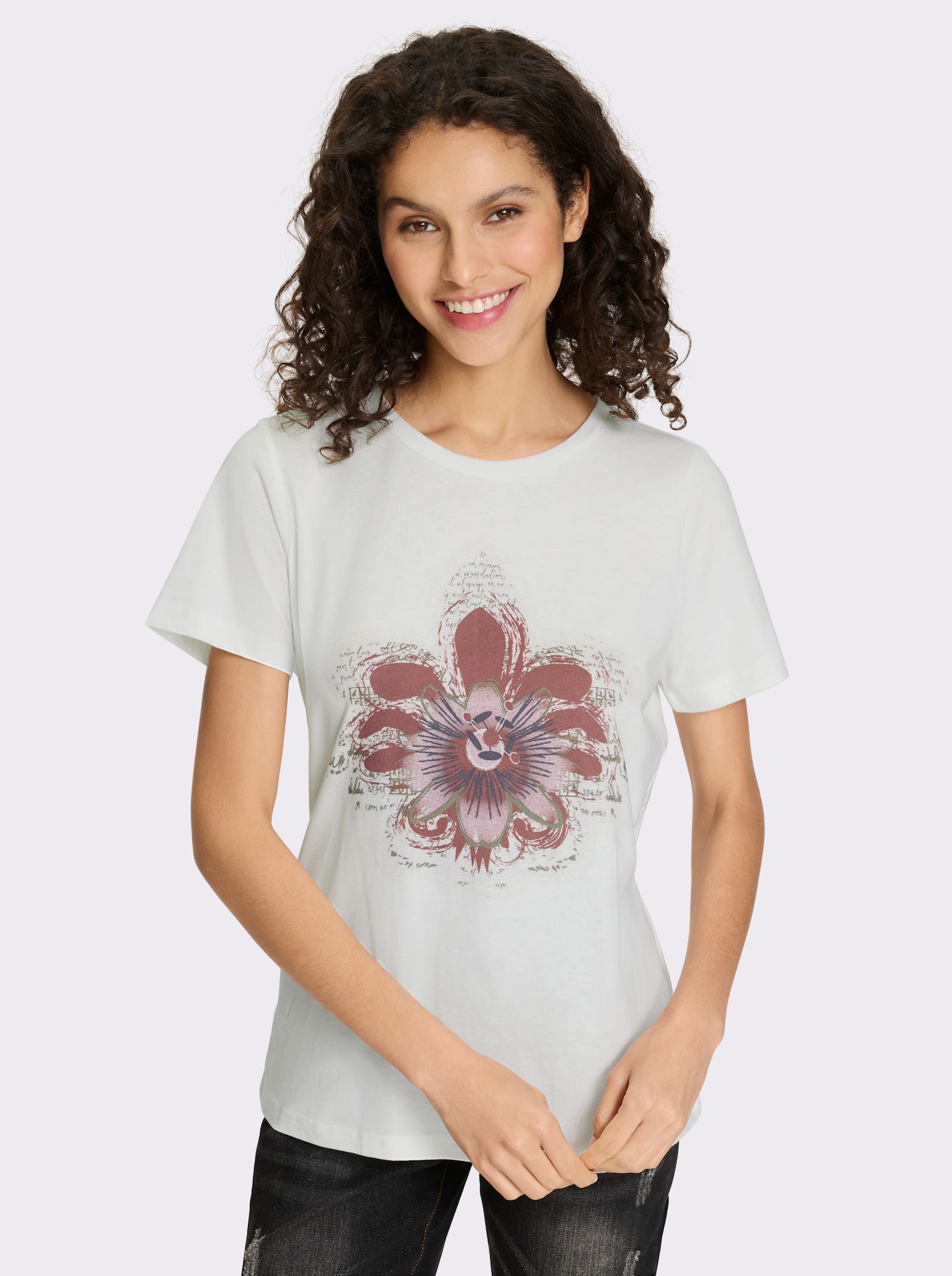 heine T-Shirt mit Blumen-Motiv - ecru