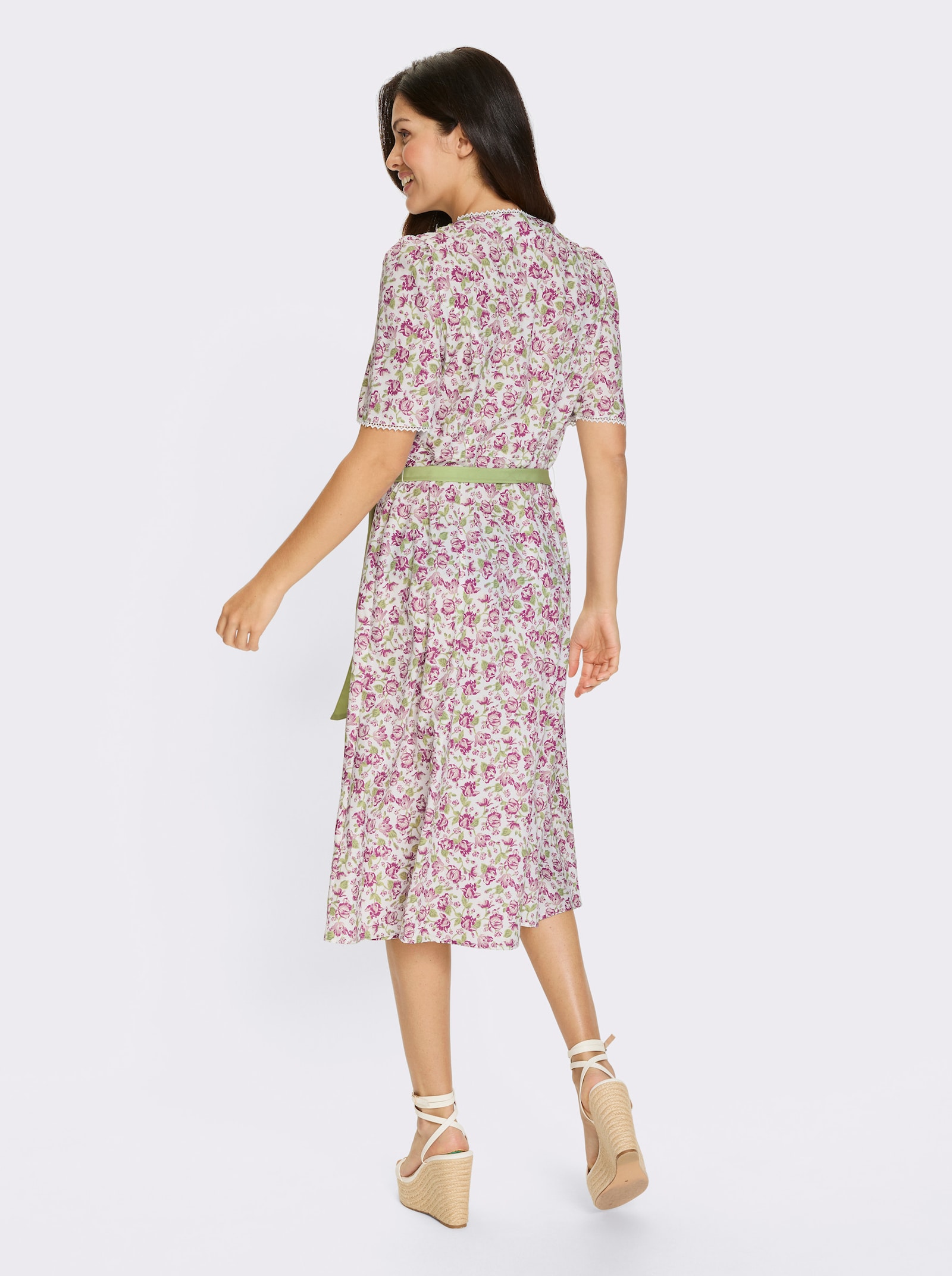 Trachtenkleid mit Spitzen-Details - rosenquarz-lindgrün-bedruckt