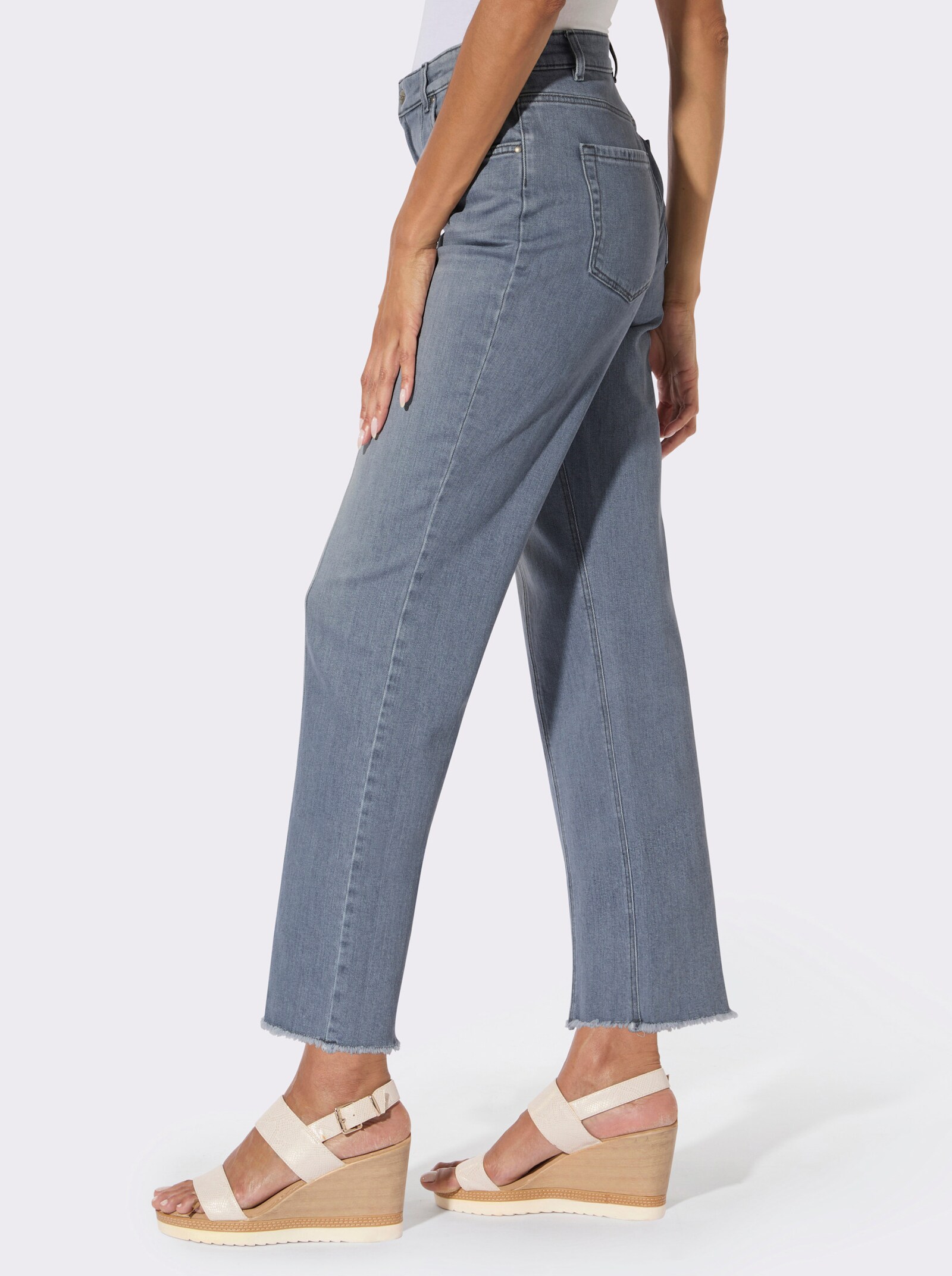 Jeans mit Fransen - grey denim
