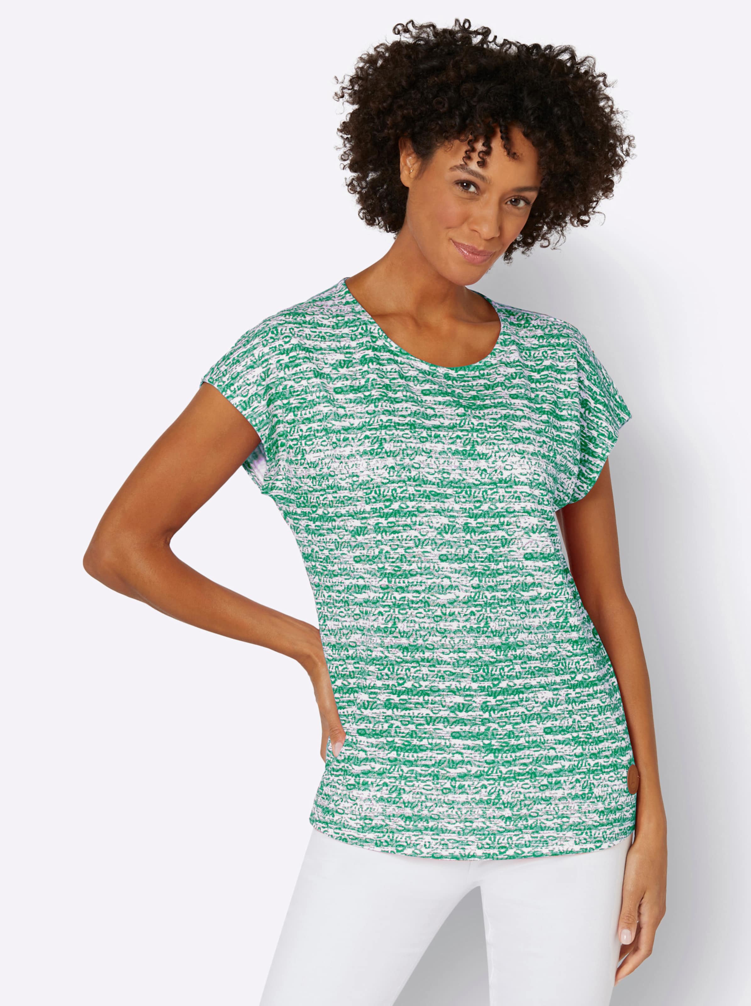 Witt Damen Shirt, grün-ecru-geringelt