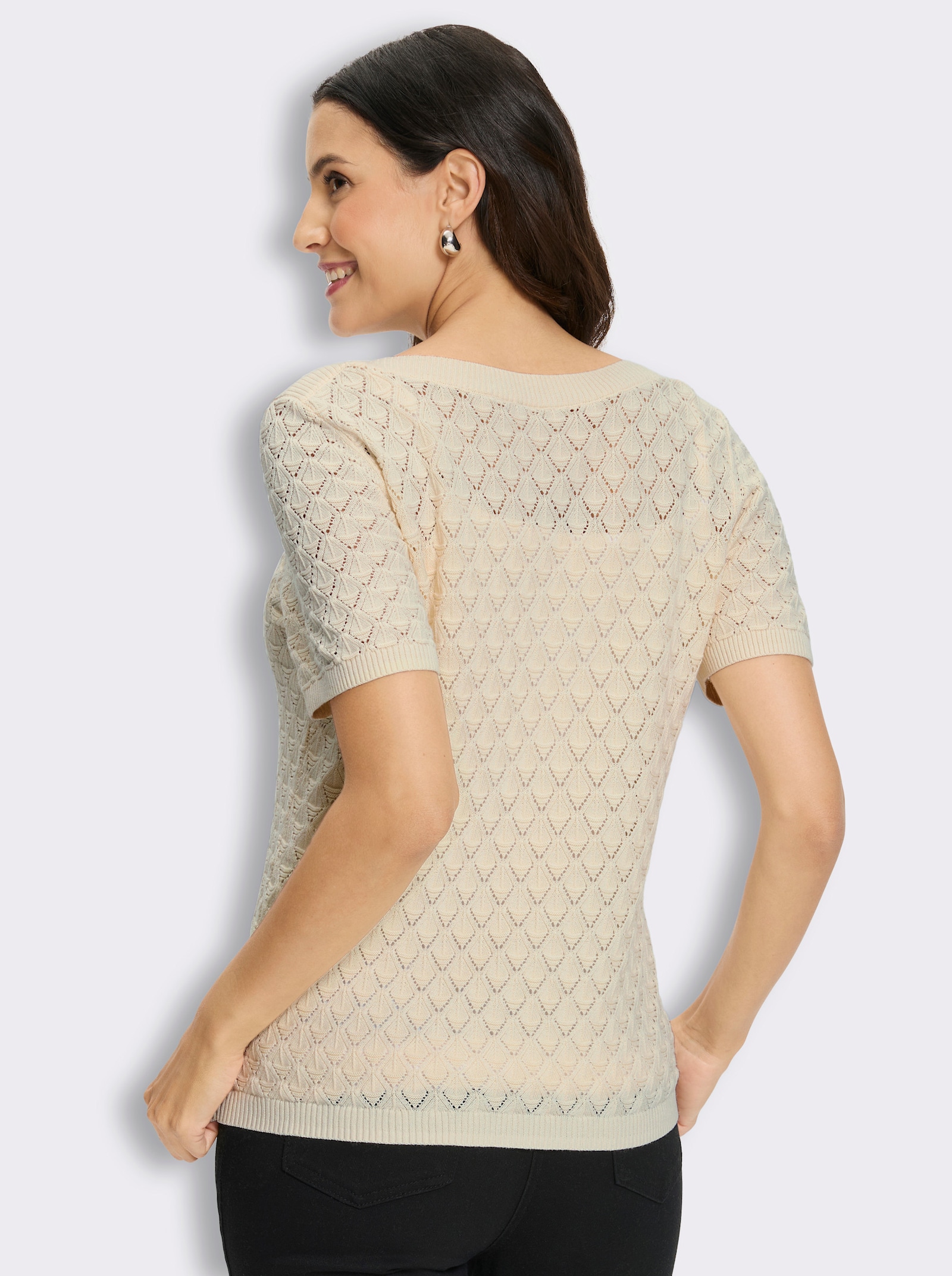 Kurzarmpullover mit Ajourmuster - champagner