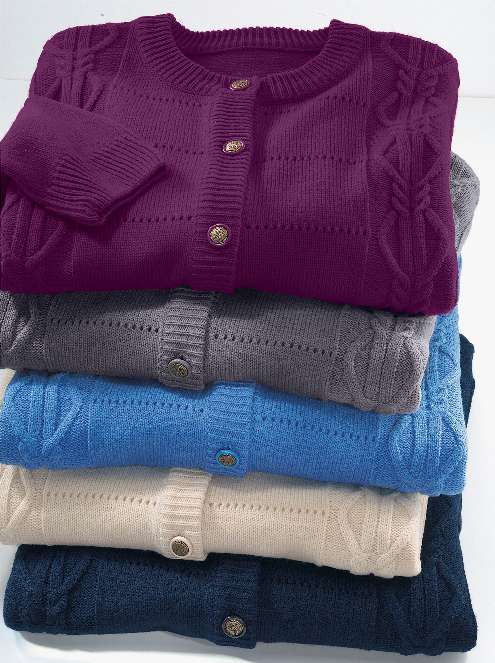 Ajourstrickjacke im Mustermix - marine