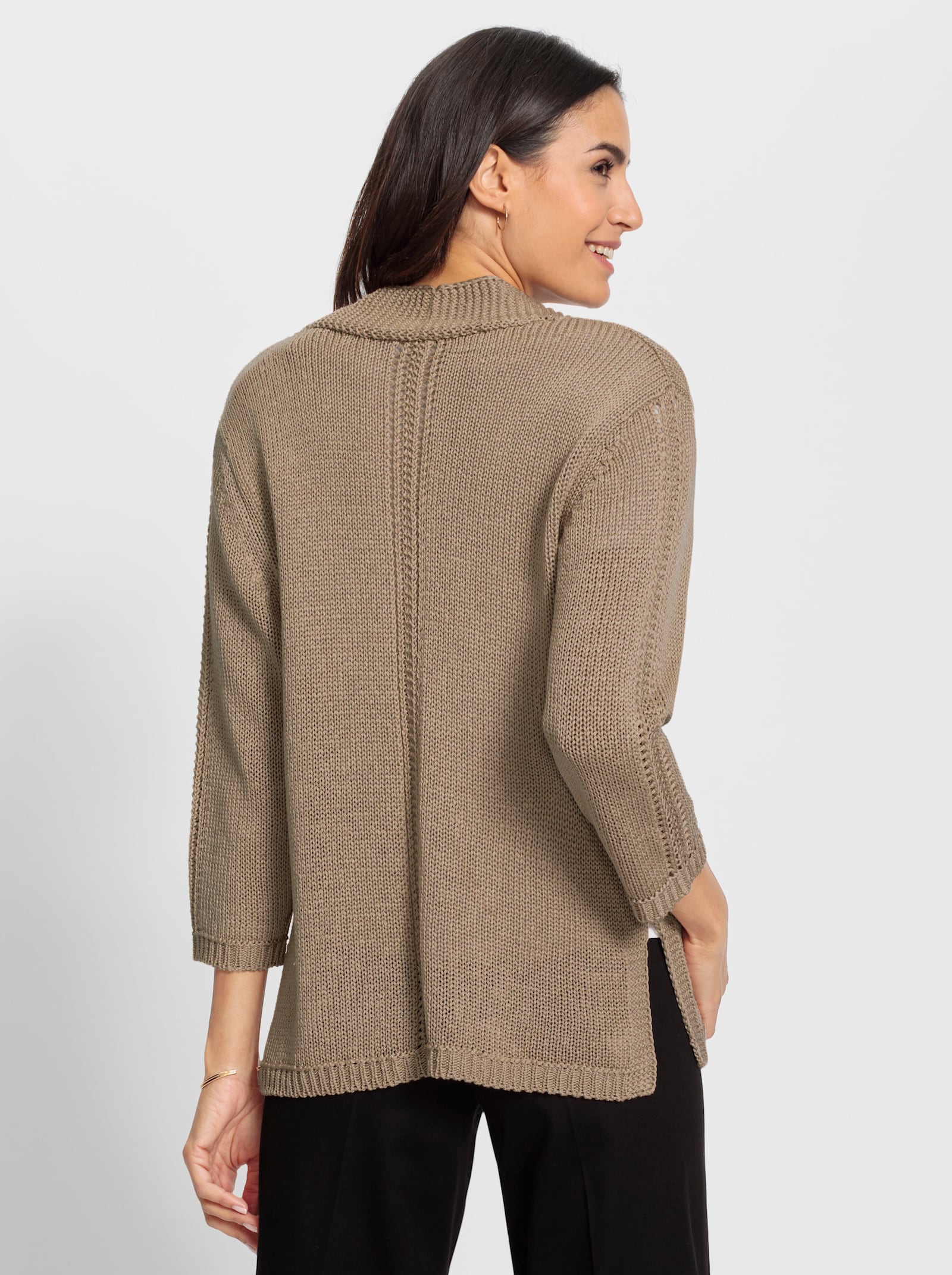 Veste en tricot en fil ruban facile à entretenir - beige