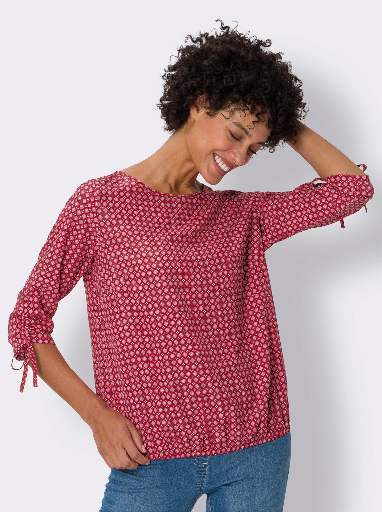 Comfortabele blouse - rood/flamingo bedrukt