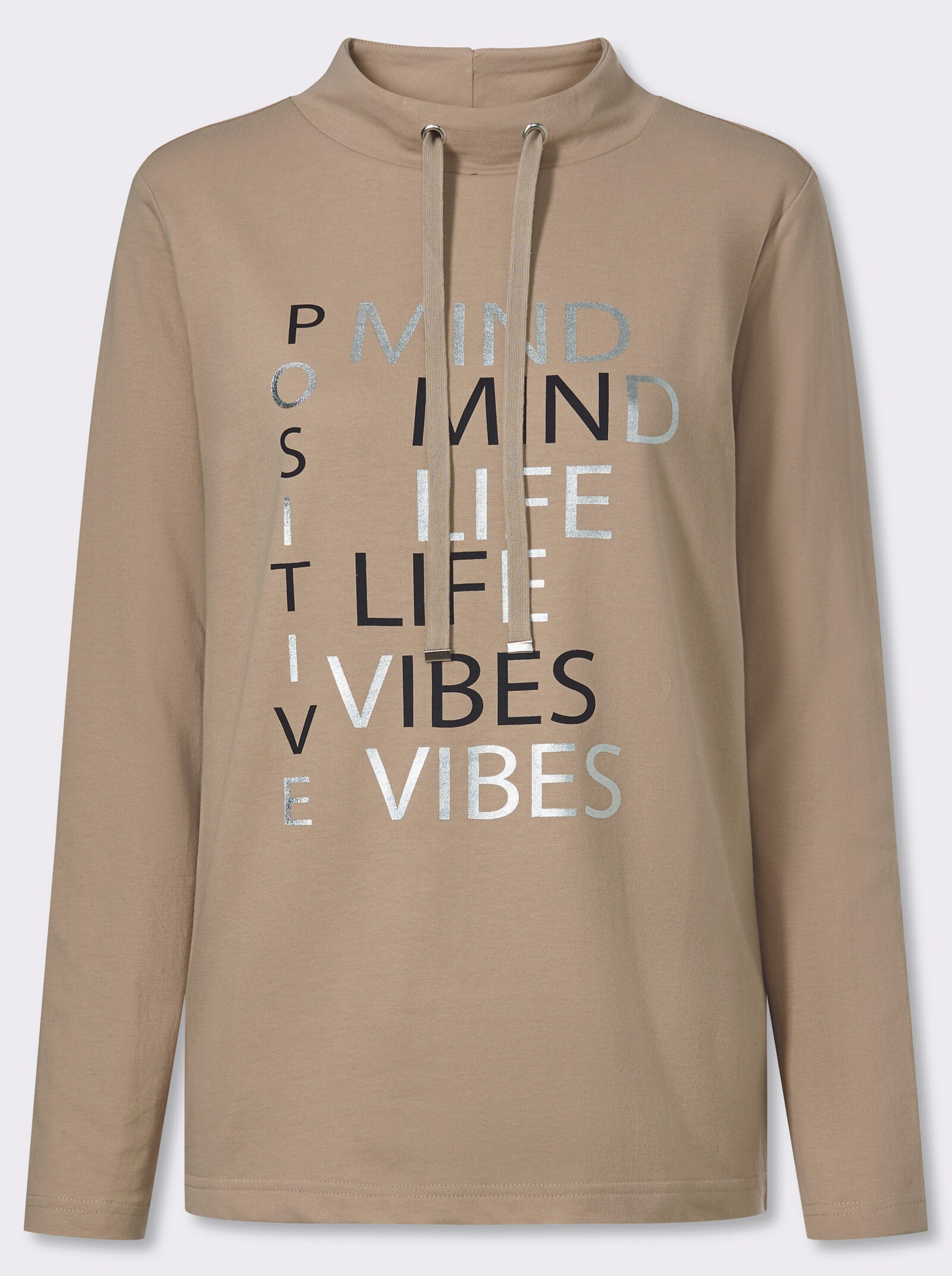 Sweatshirt mit Foliendruck - beige-schwarz-bedruckt