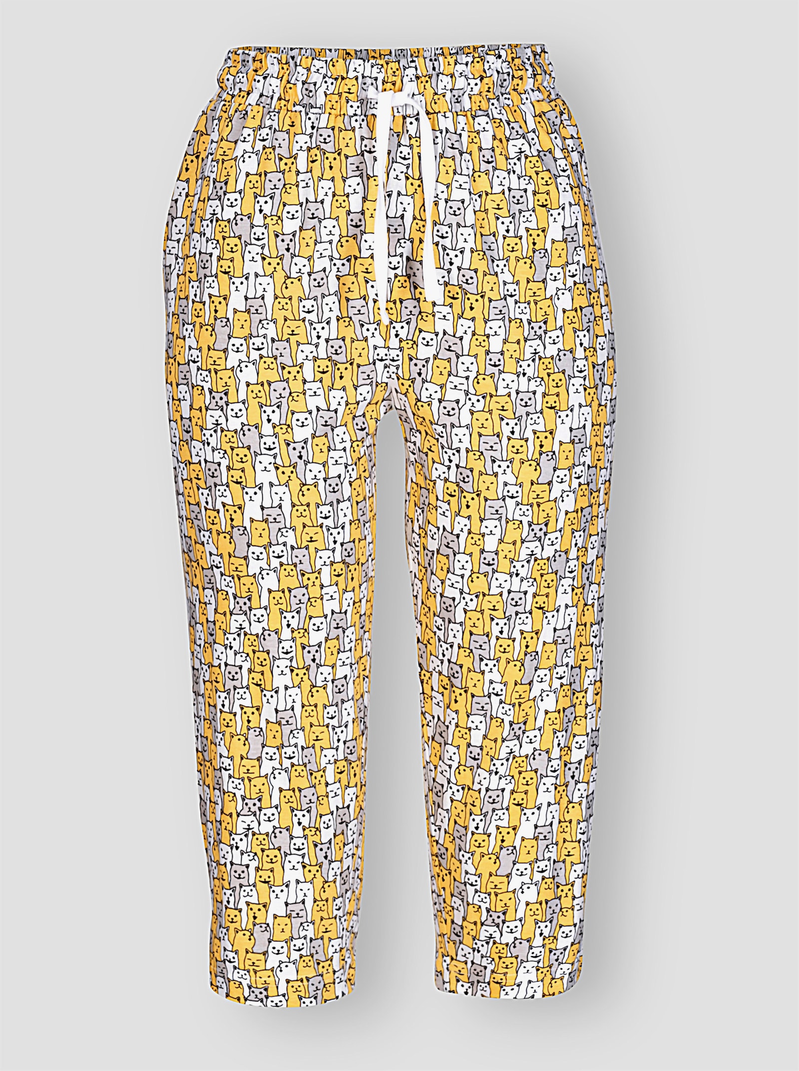 wäschepur Capribroek met kattendessin - wit/geel bedrukt