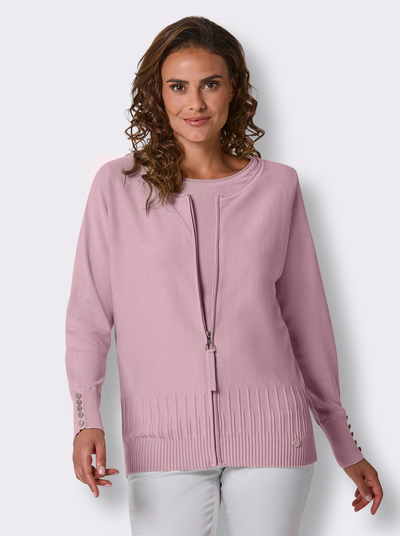 CREATION L PREMIUM Feinstrickjacke mit Fledermaus-Ärmeln - rosé