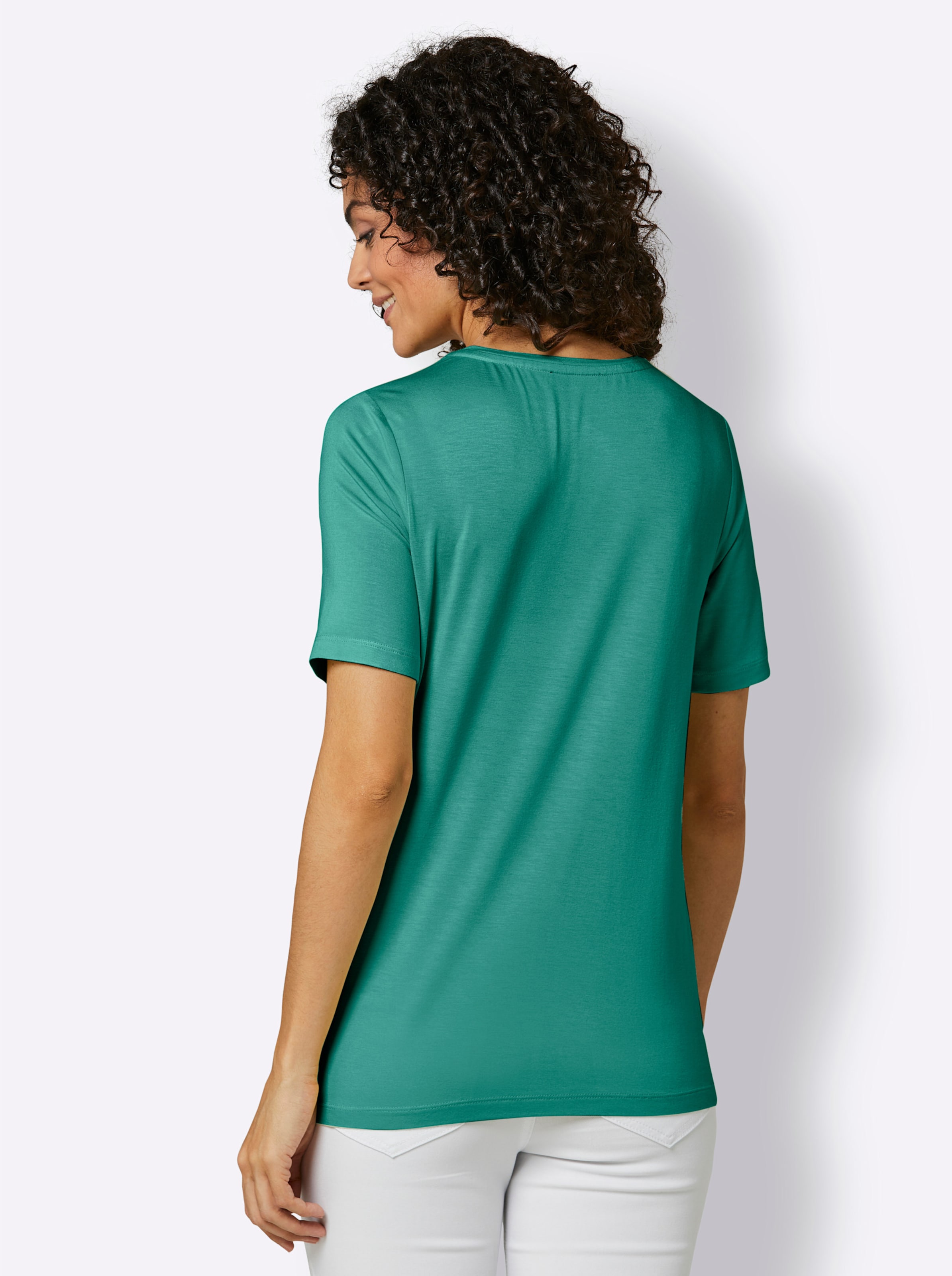 T Shirt  günstig Kaufen-Edel-Viskose-Shirt in smaragd von CREATION L PREMIUM. Edel-Viskose-Shirt in smaragd von CREATION L PREMIUM <![CDATA[Das Edel-Viskose-Shirt aus Bambus-Zellstoff begeistert als ein erlesenes Basic, das mit hohem Tragekomfort, und seidig glänzender Viskose-