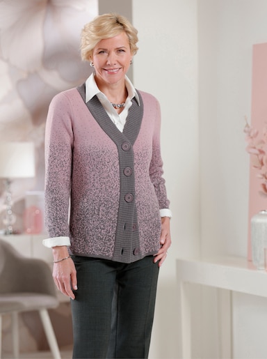 Strickjacke - mauve-anthrazit-gemustert