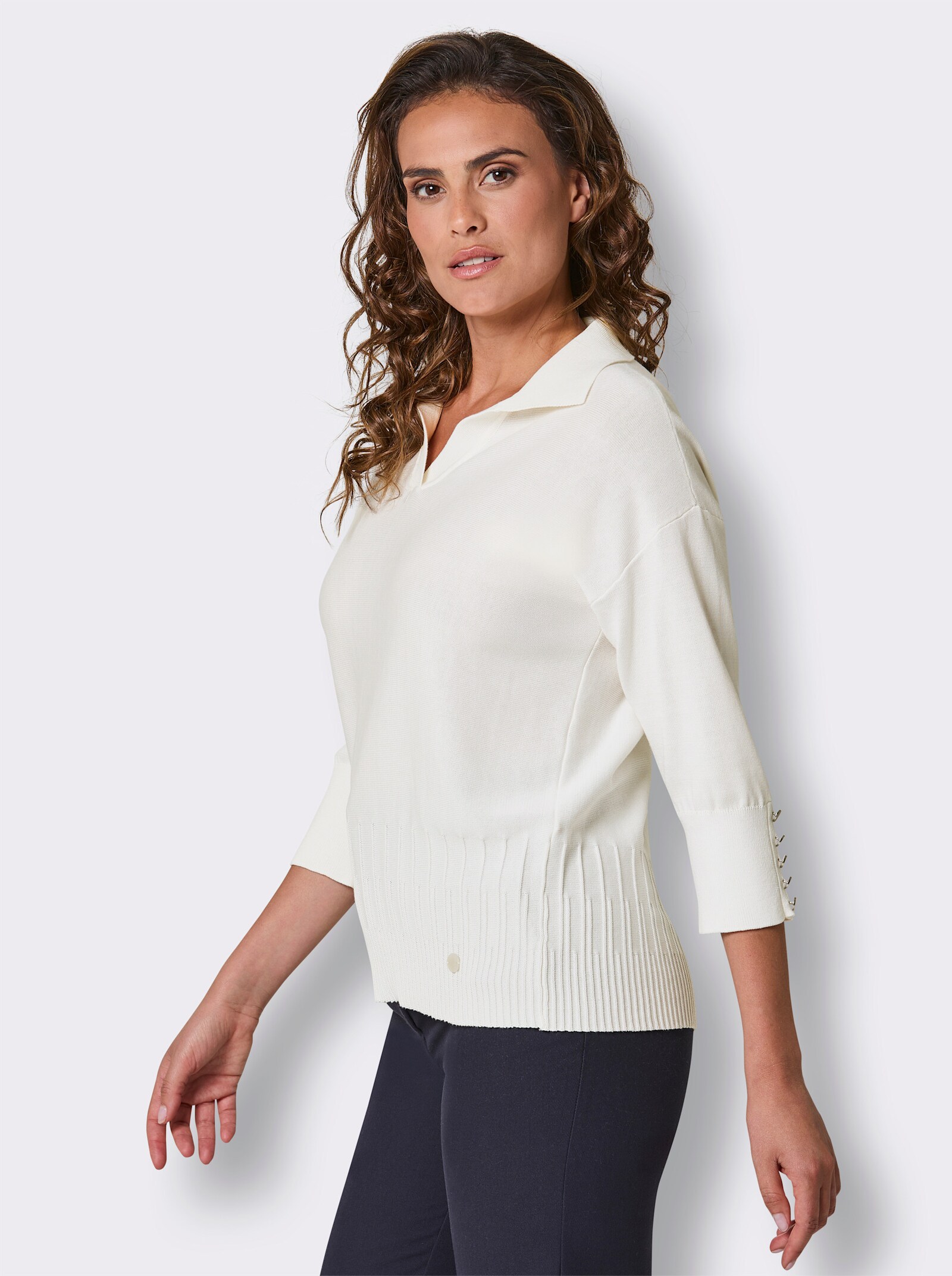CREATION L PREMIUM Polopullover aus Querstrick - ecru