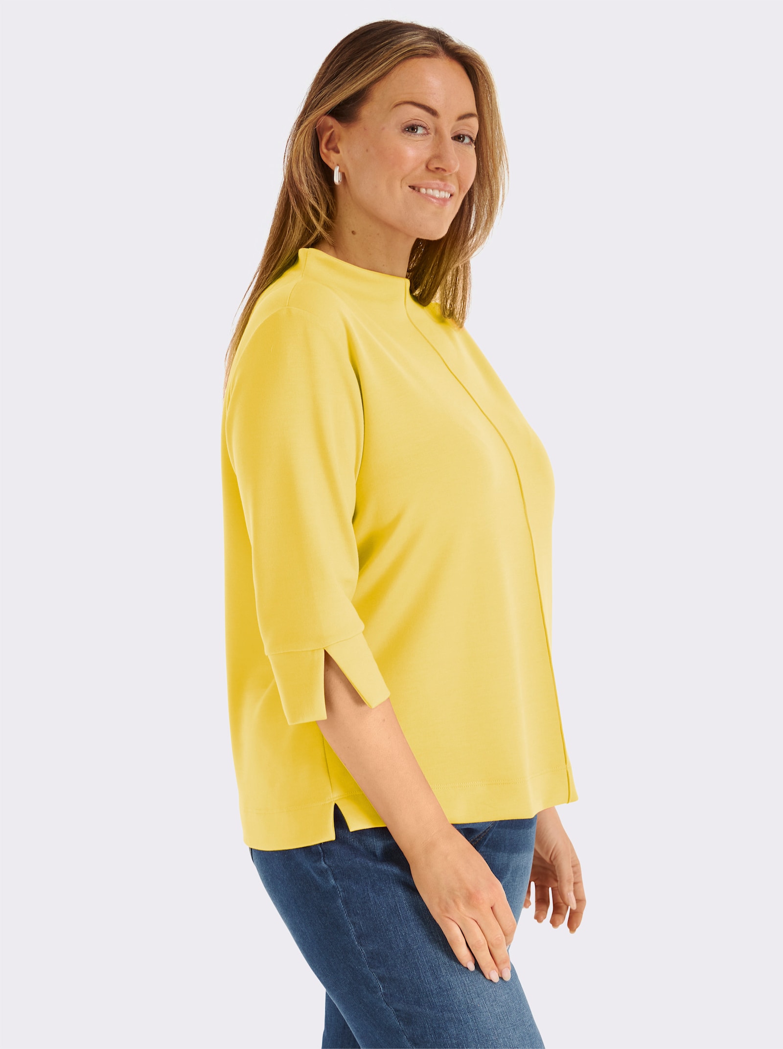 Stehkragenshirt mit 3/4-Ärmeln - zitrone
