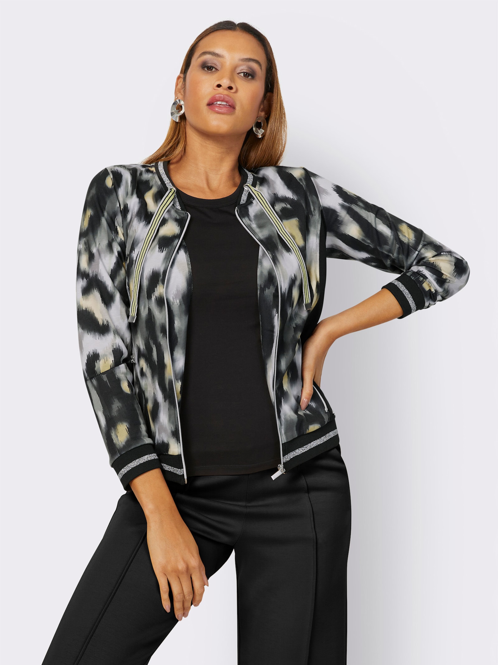 Jacke - hellgrau-zitrone-bedruckt