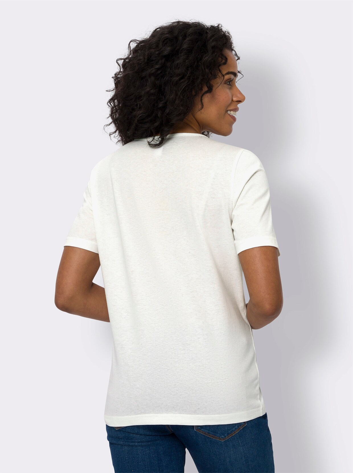 Kurzarmshirt - ecru-taubenblau