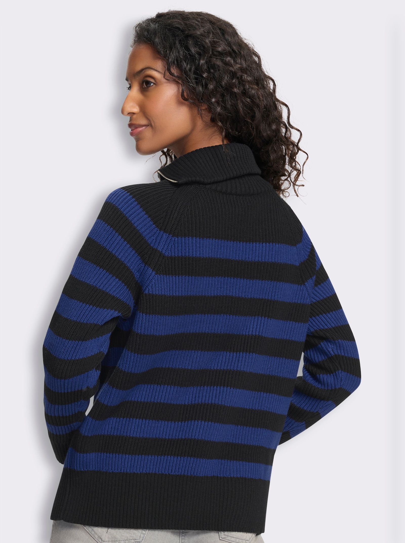 heine Langarm-Pullover mit Ringelstreifen - schwarz-royalblau-geringelt