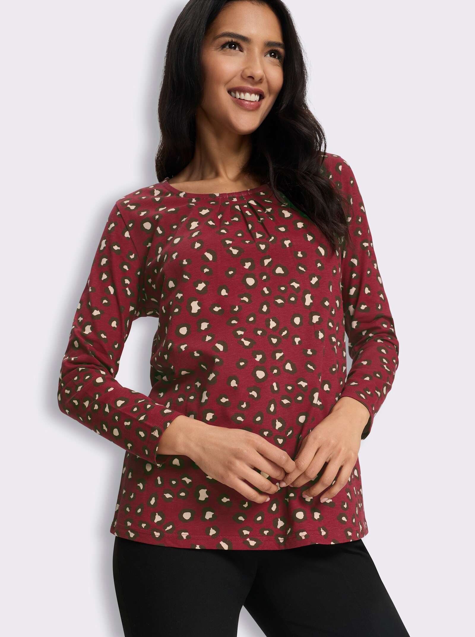 Langarmshirt mit Animalmuster - bordeaux-schoko-bedruckt
