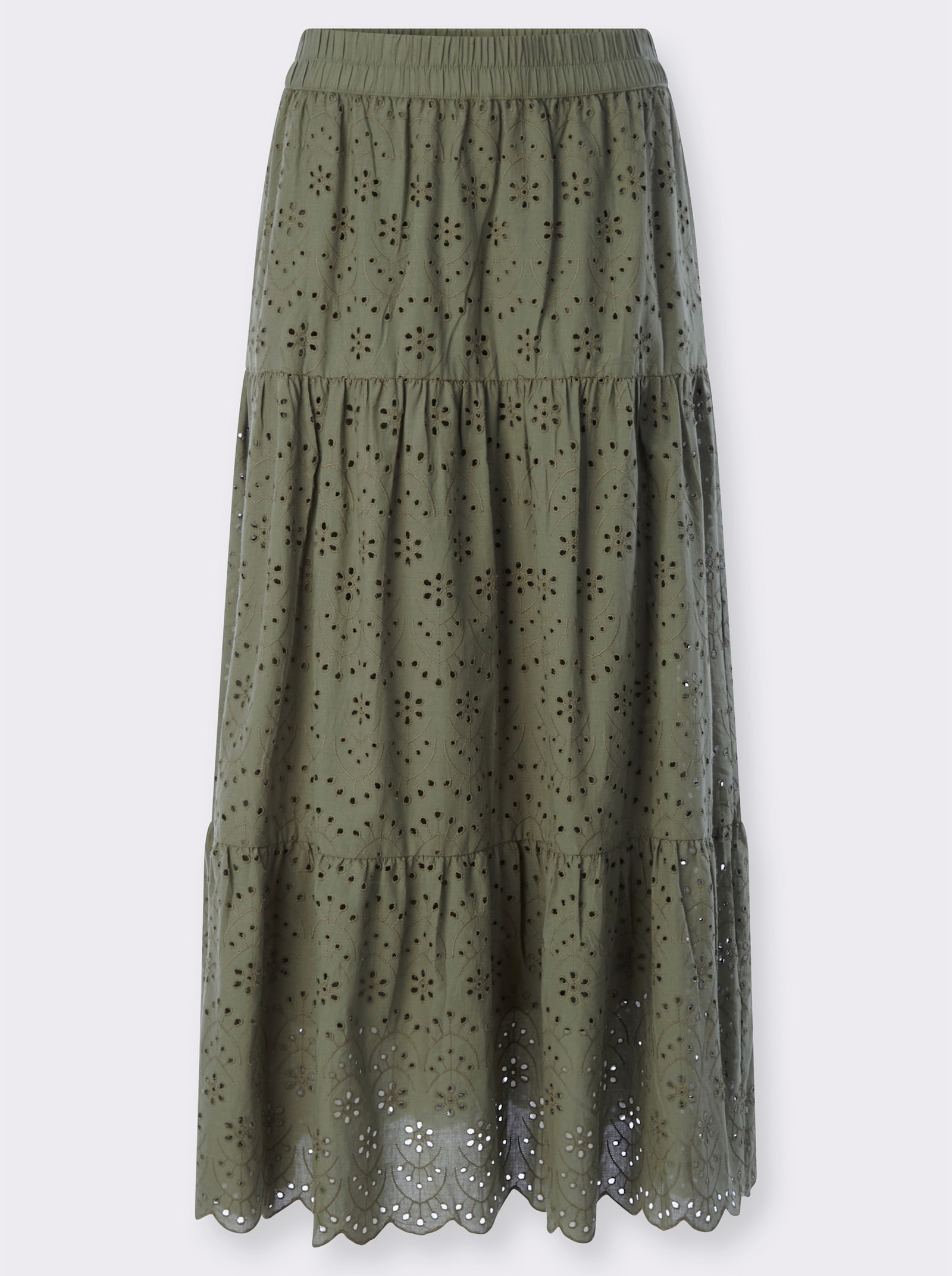 heine Jupe à niveaux en dentelle ajourée - kaki