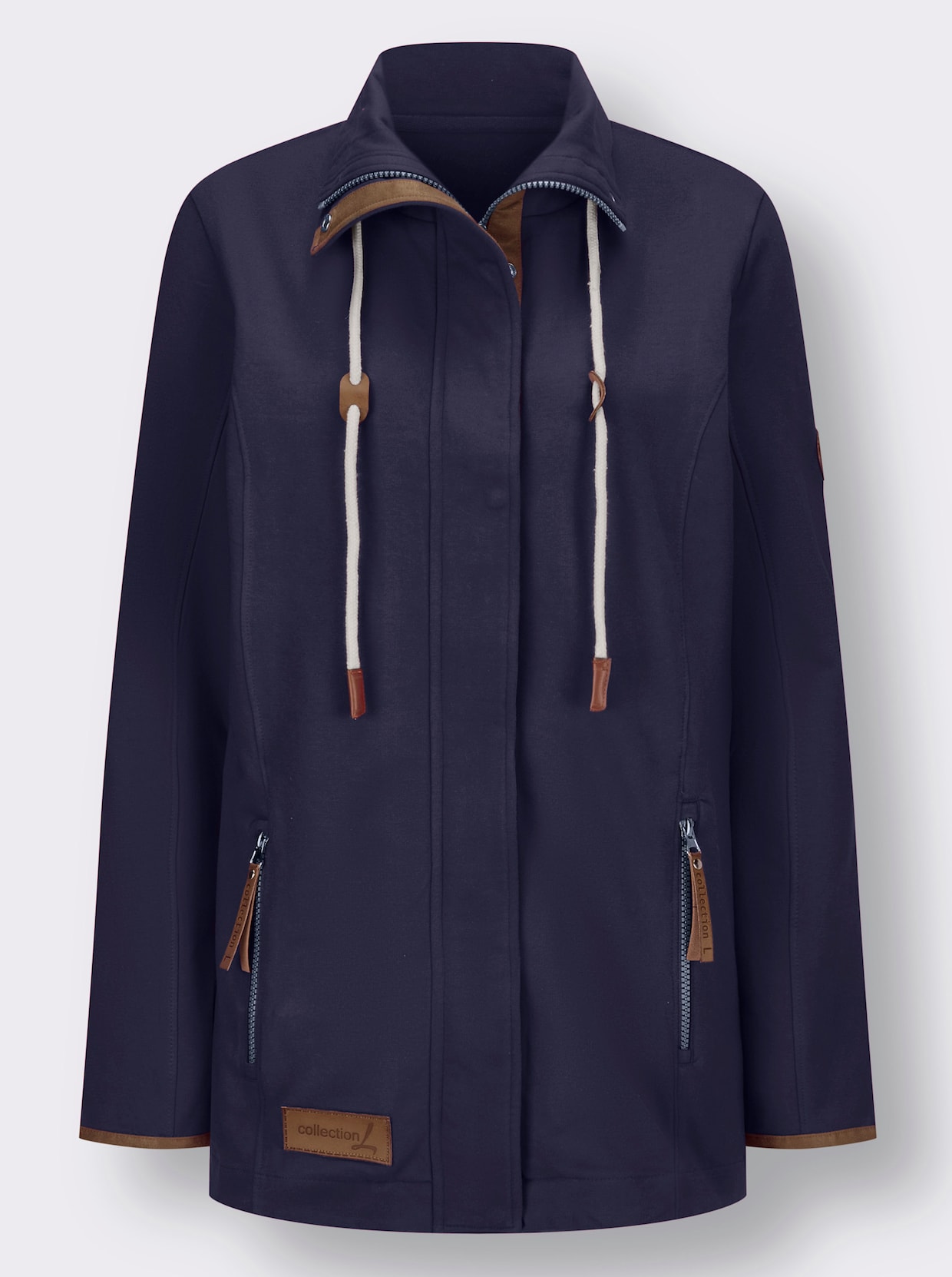 Sweatjacke mit Paspeln aus Leder-Imitat - marine