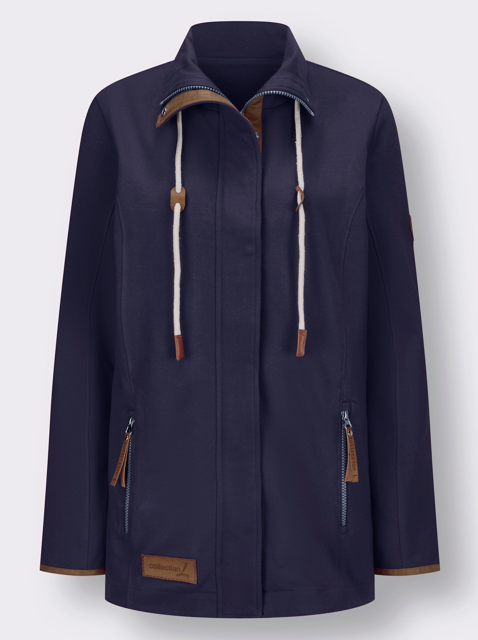 Sweatjacke mit Paspeln aus Leder-Imitat - marine