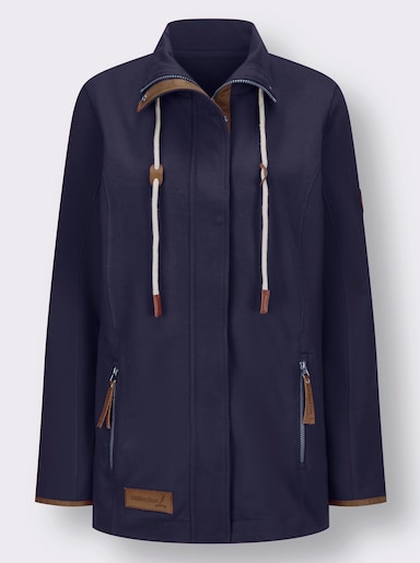 Sweatjacke mit Paspeln aus Leder-Imitat - marine