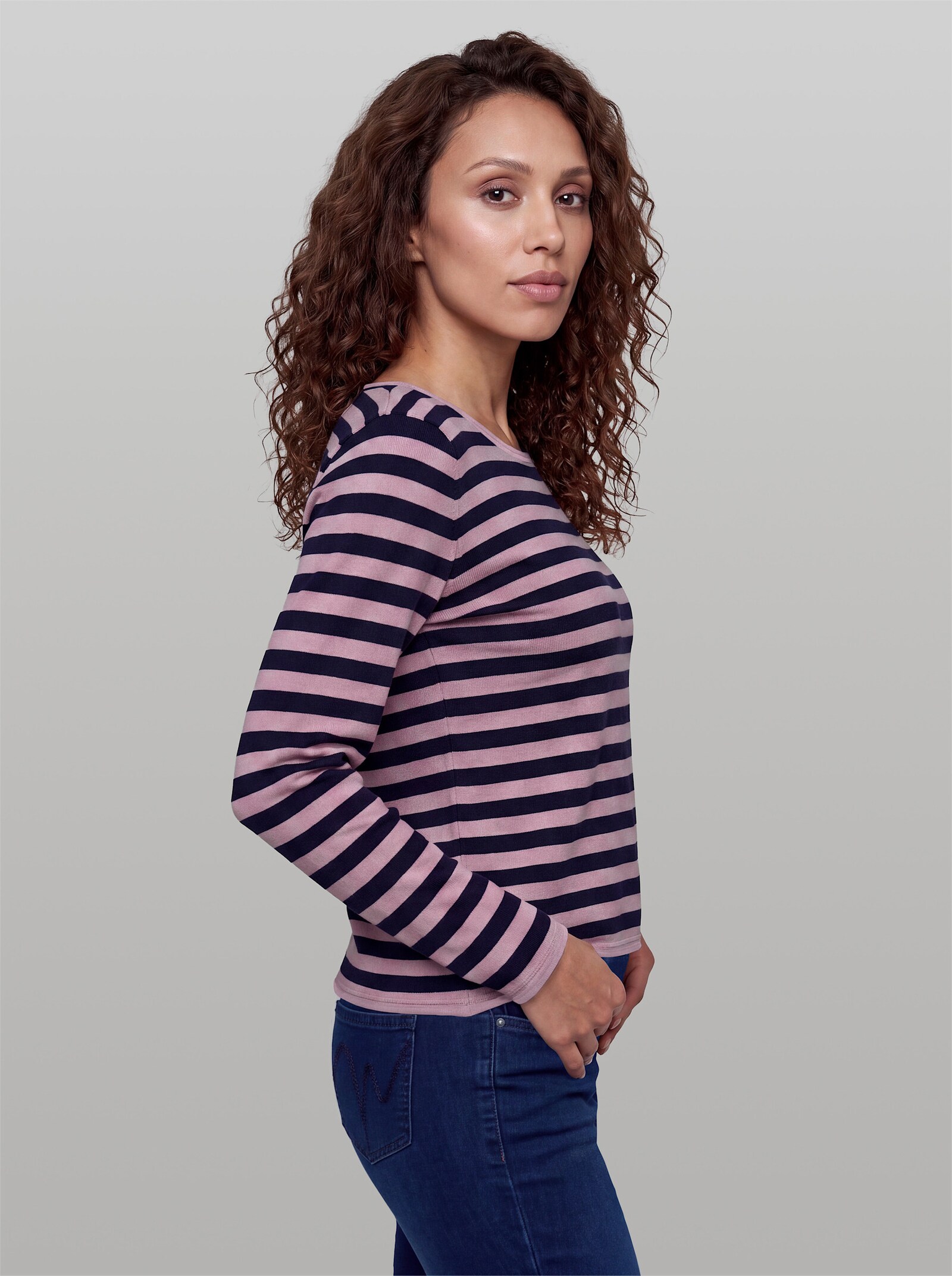 heine Feinstrickpullover mit Rollbündchen - marine-rosé-geringelt