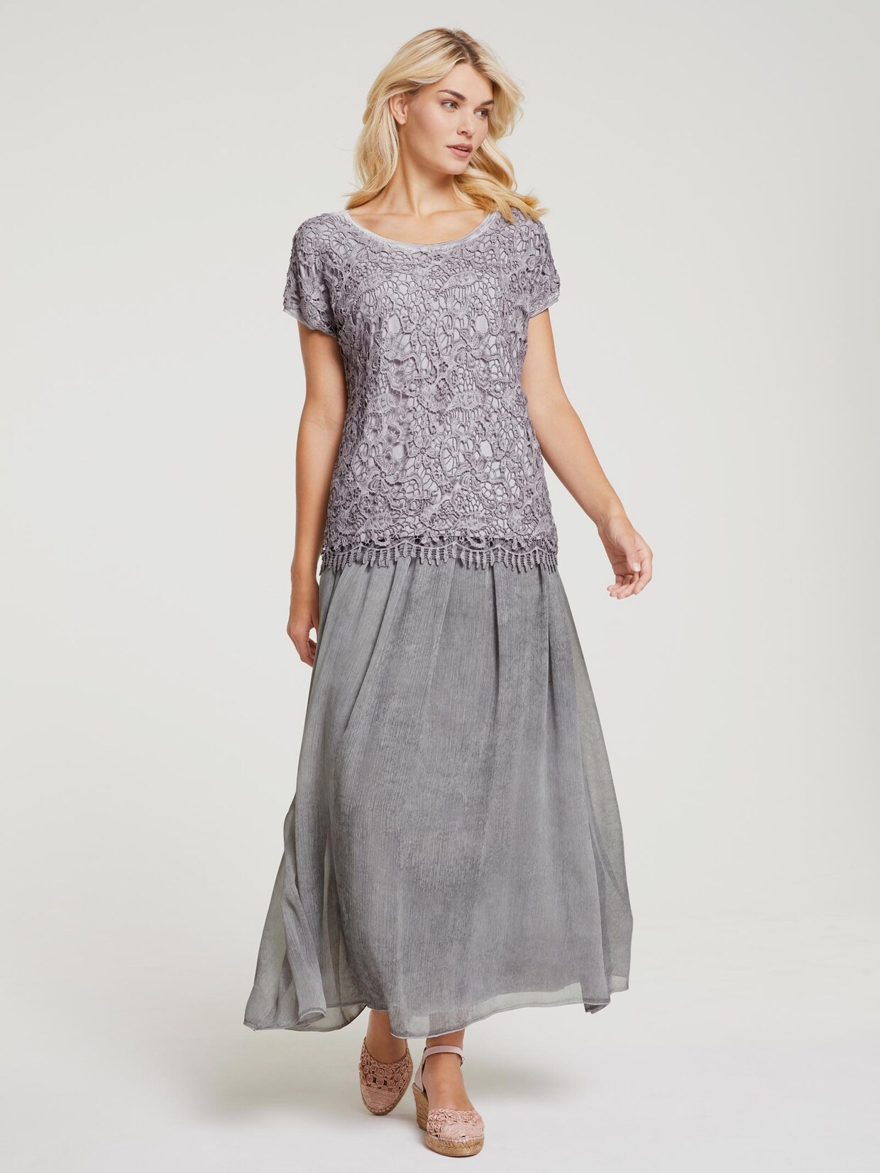 Linea Tesini Spitzen-Shirt - grau