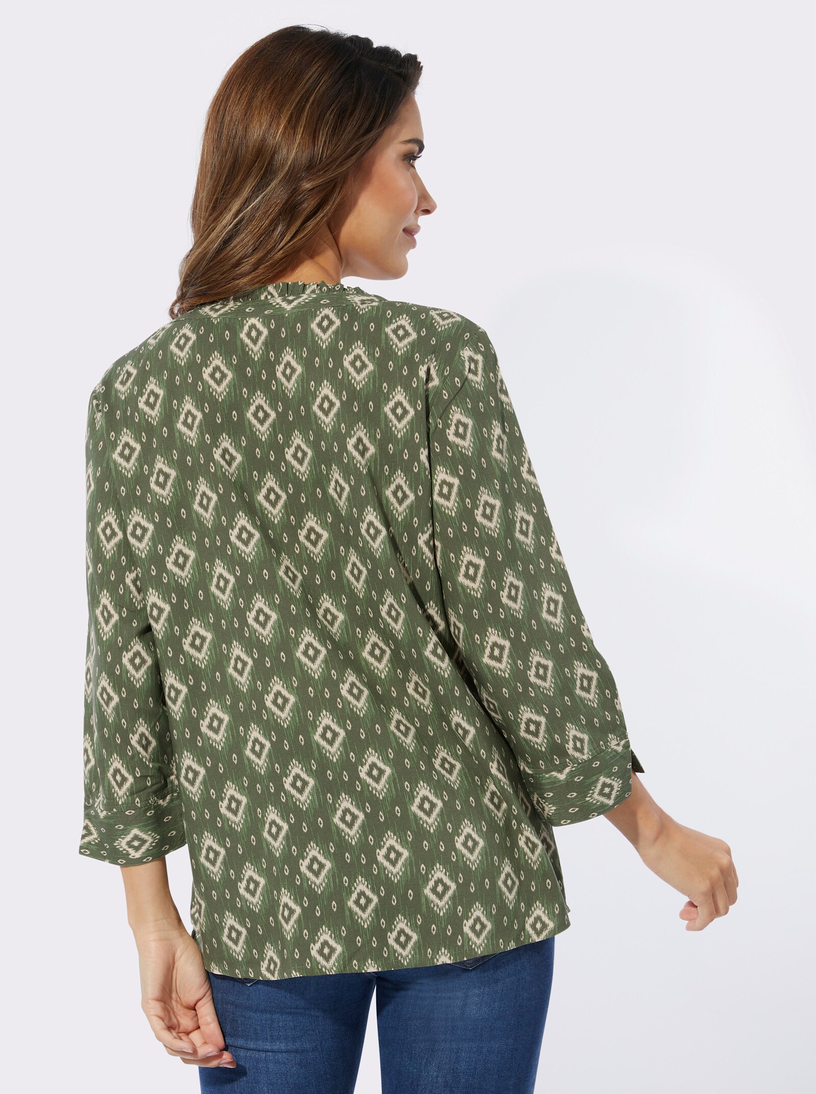 Comfortblouse met etnopatroon - kaki/zand/bedrukt