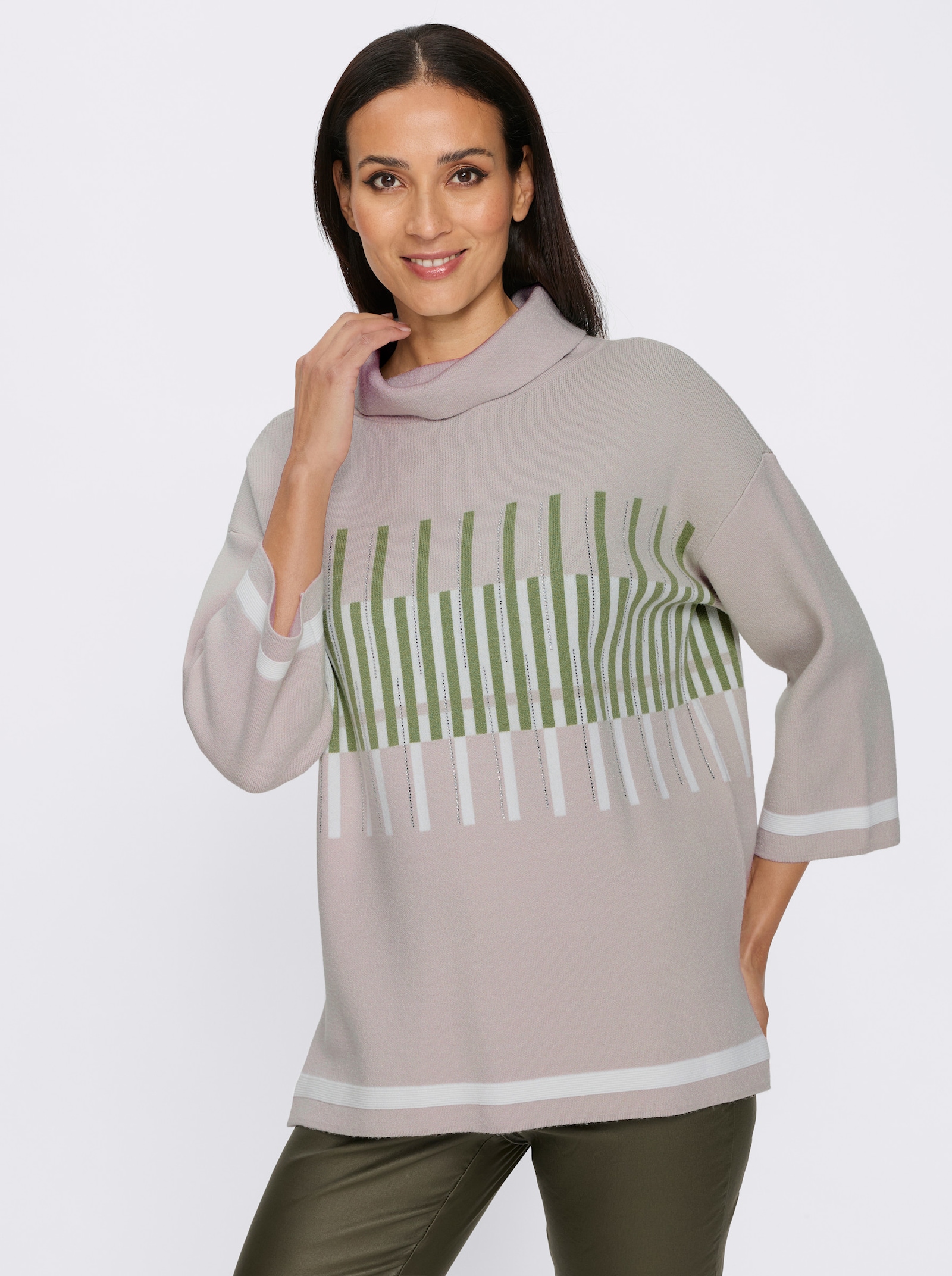 heine 3/4 Arm-Pullover mit Grafik-Muster - hellgrau-eucalyptus-gemustert
